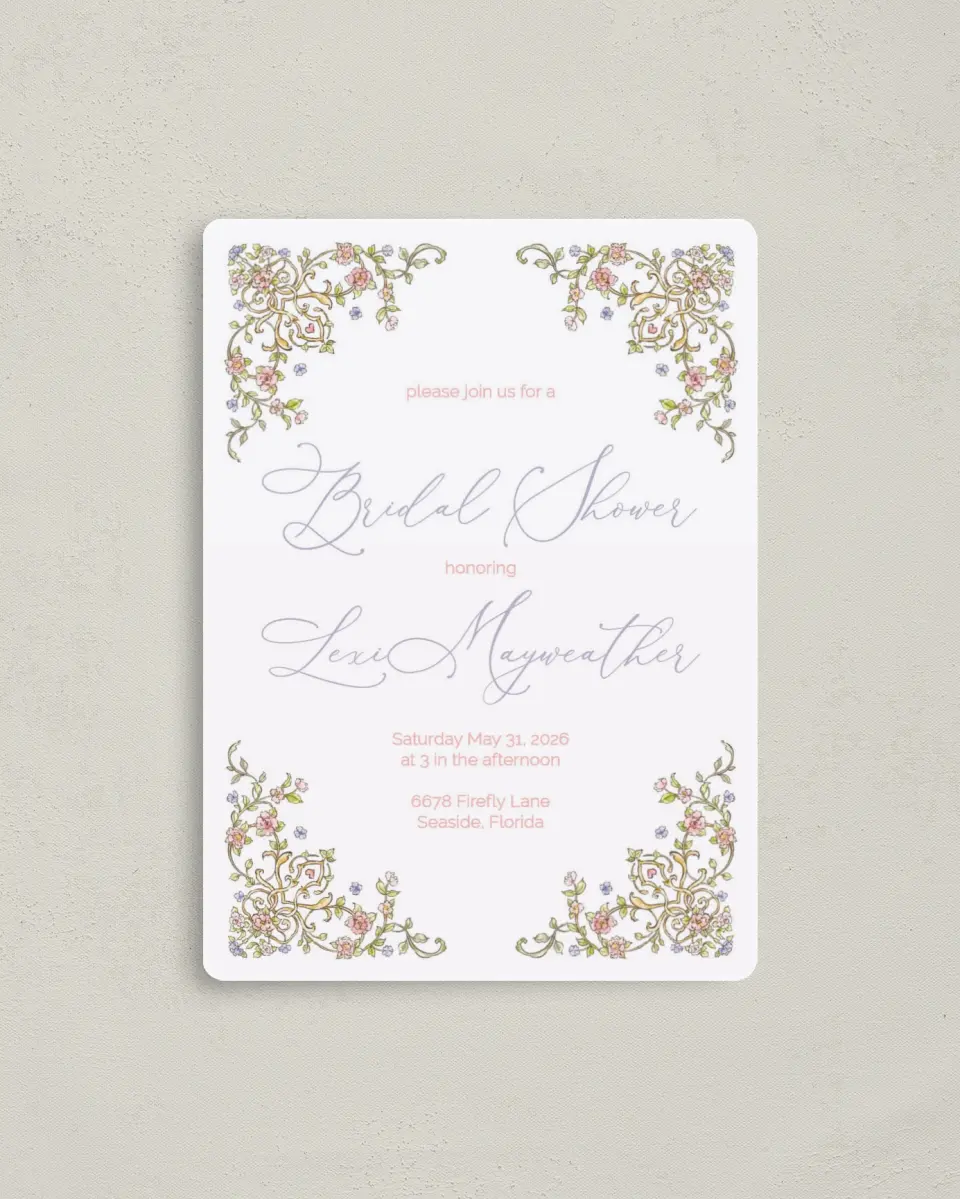 This is a 4" x 5½" Bridal Shower Invitation Magnet called Regal Celebration printed in full color with a Luxe Satin finish