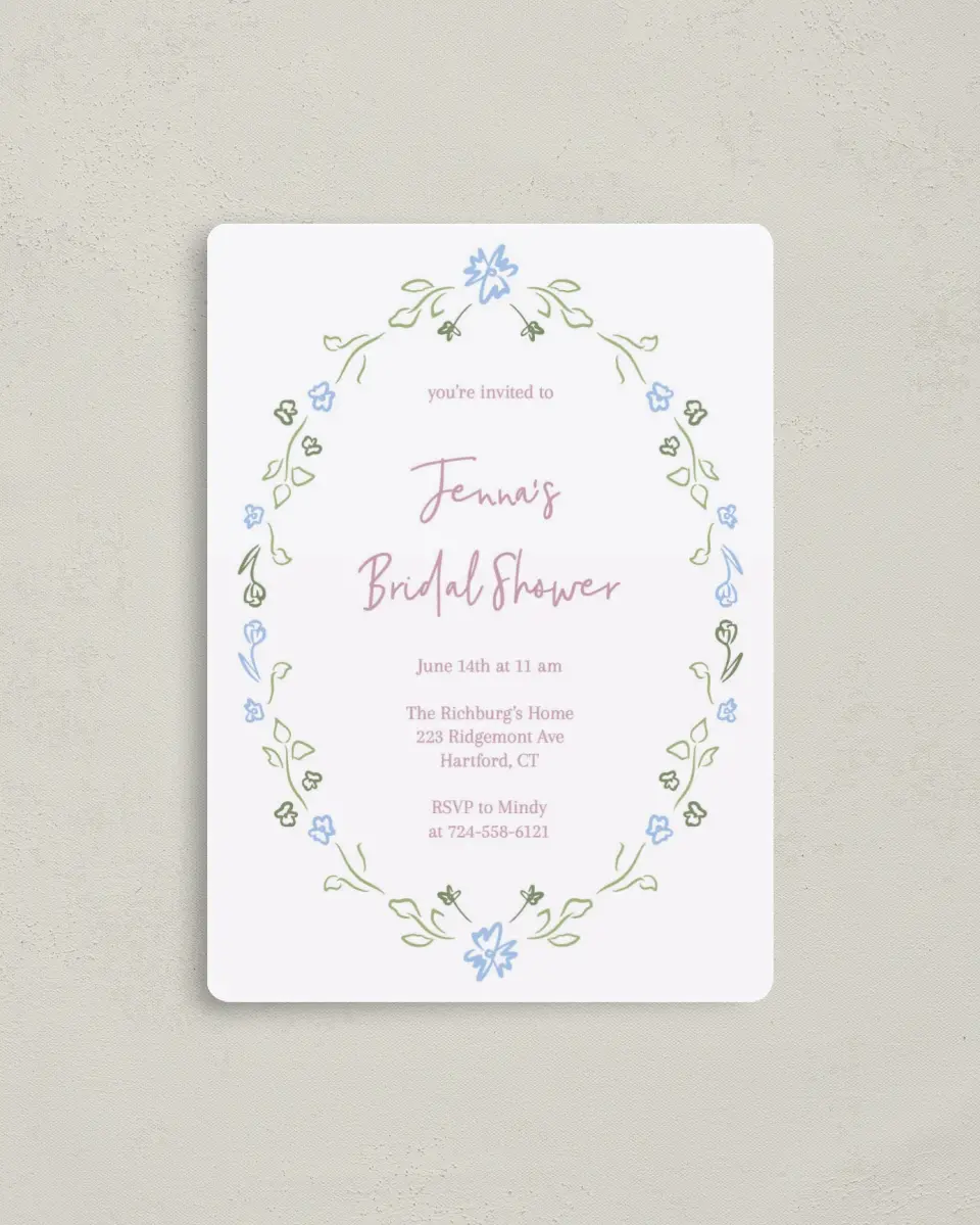 This is a 4" x 5½" Bridal Shower Invitation Magnet called Petals of Love printed in full color with a Luxe Satin finish