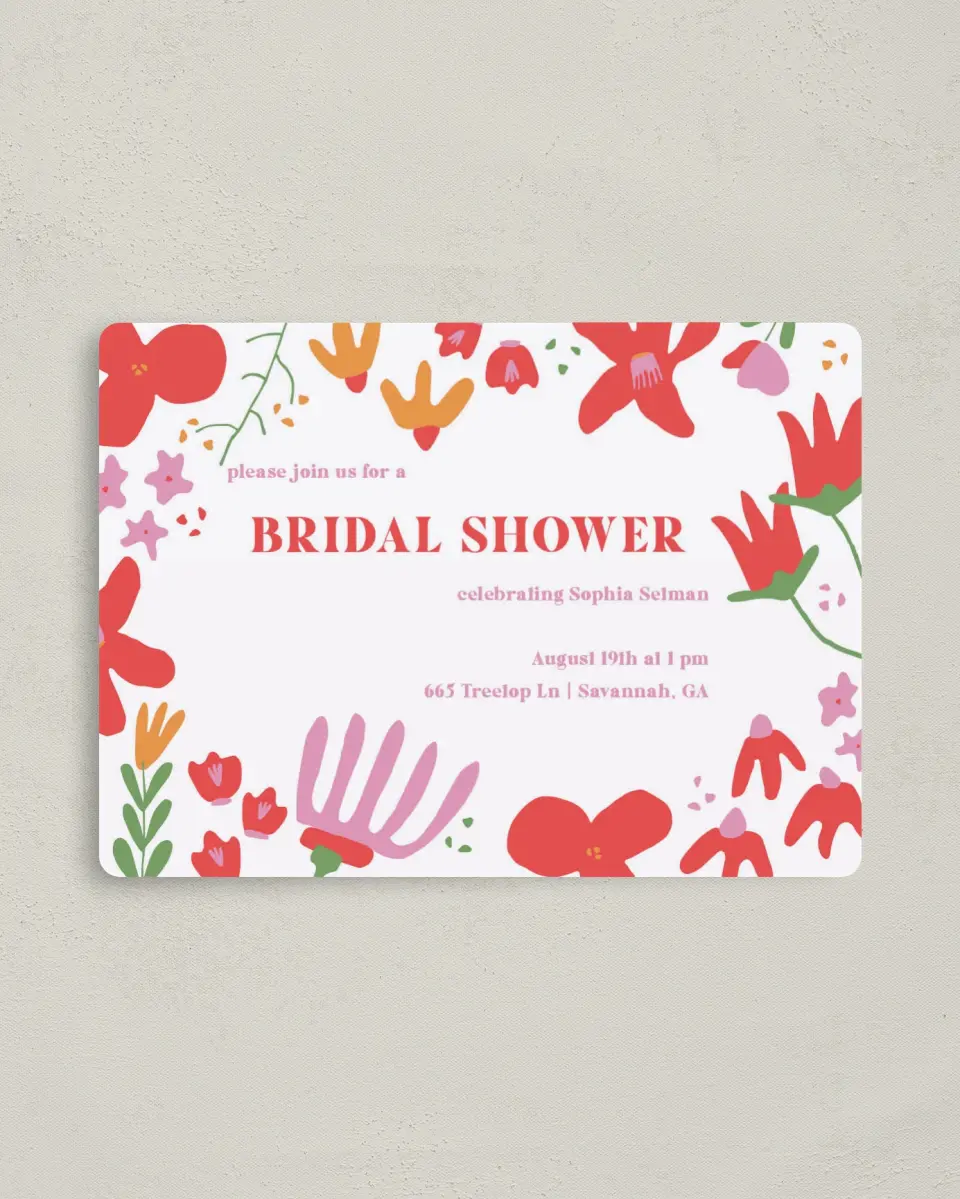 This is a 4" x 5½" Bridal Shower Invitation Magnet called Spring Into Love printed in full color with a Luxe Satin finish