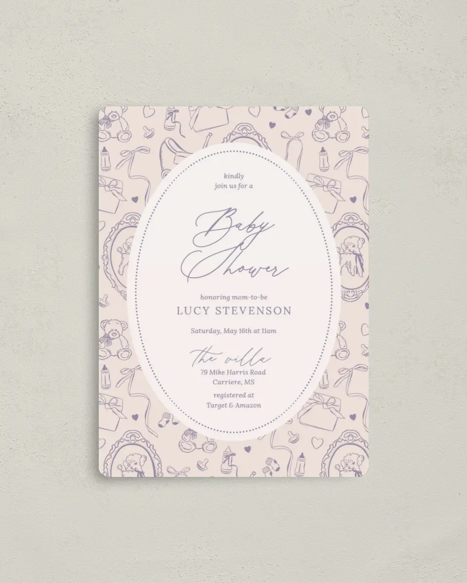 This is a 4" x 5½" Bridal Shower Invitation Magnet called Bottles & Bows printed in full color with a Luxe Satin finish