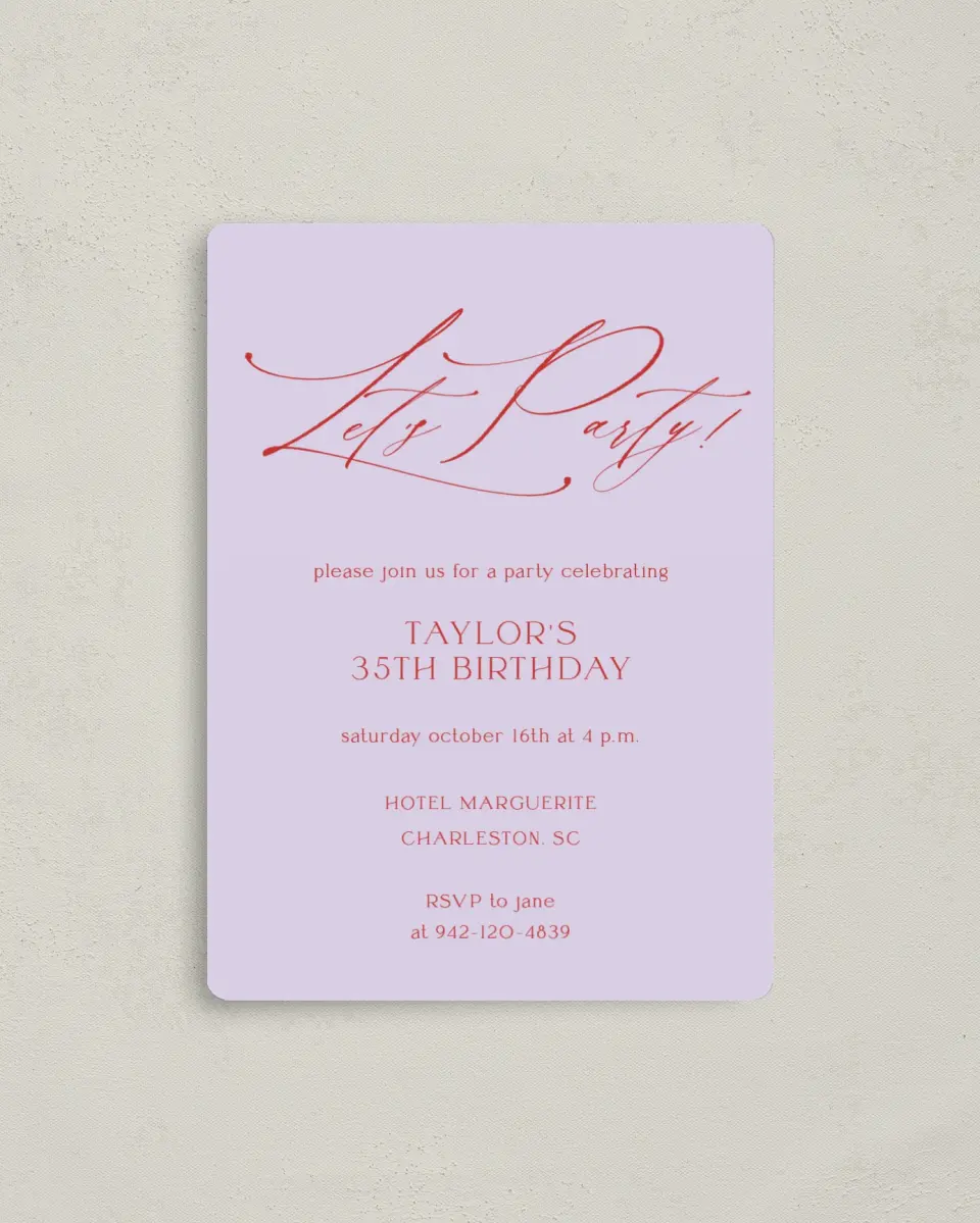 This is a 4" x 5½" Birthday Party Invitation called Make a Wish printed in full color with a Luxe Satin finish