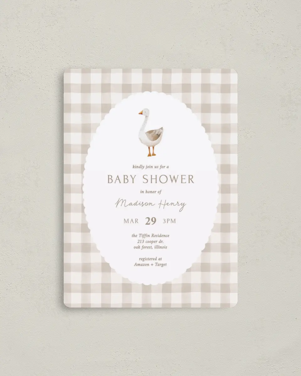This is a 4" x 5½" Baby Shower Invitation Magnet called Mother Goose printed in full color with a Luxe Satin finish