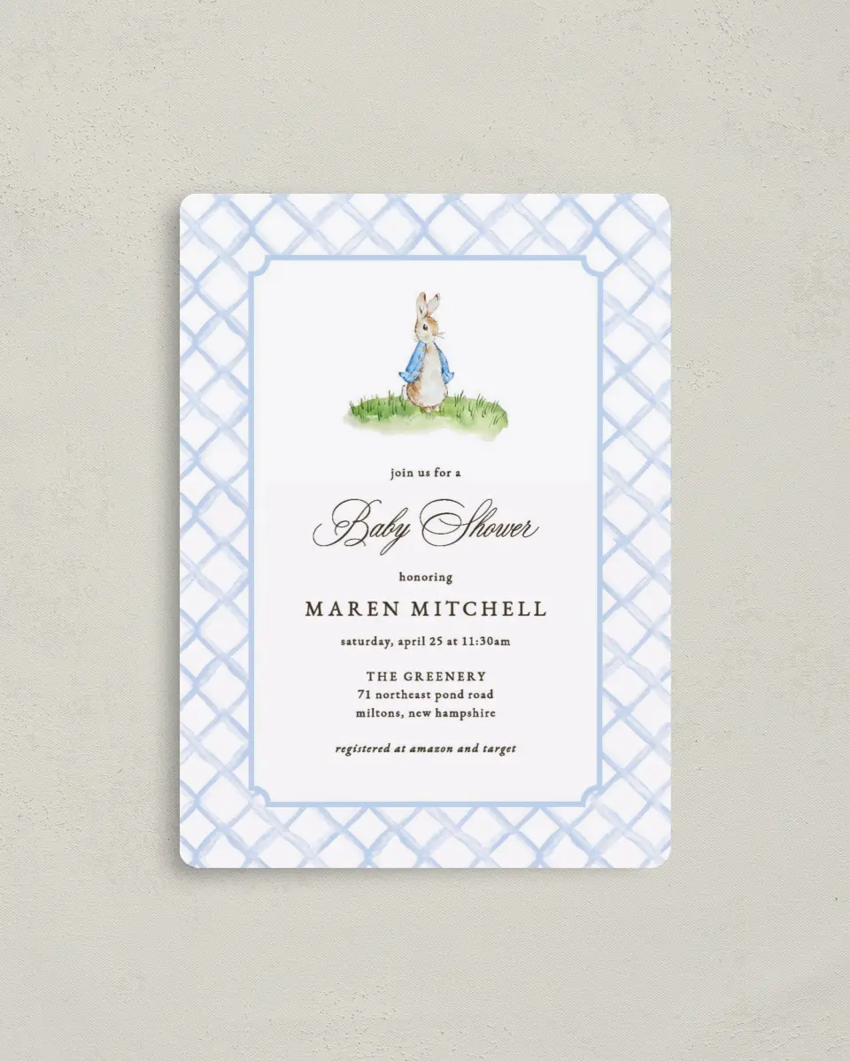 This is a 4" x 5½" Bridal Shower Invitation Magnet called Cotton Tale printed in full color with a Luxe Satin finish
