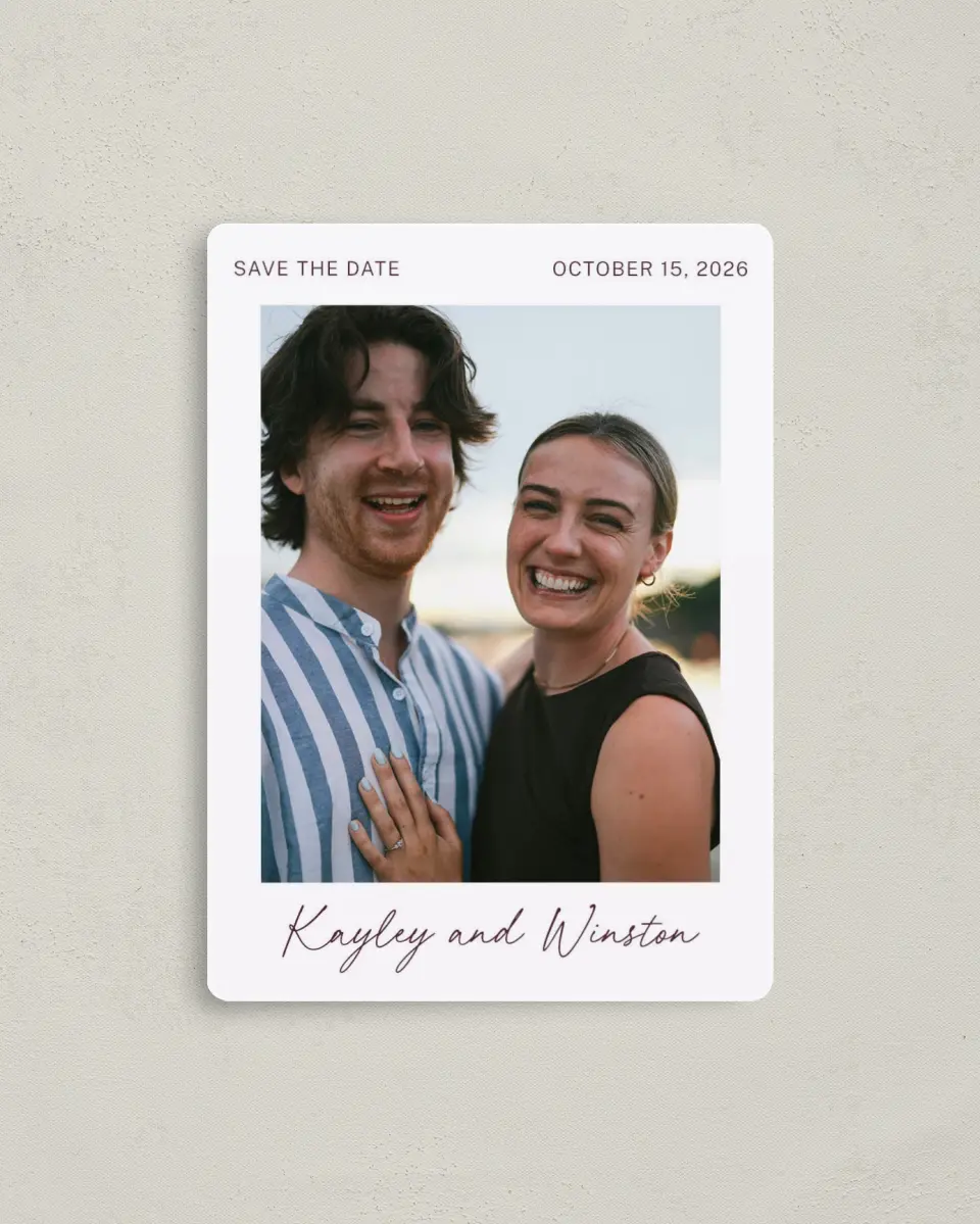 This is a 4" x 5½" Save the Date Magnet called The Wilclift printed in full color with a Luxe Satin finish