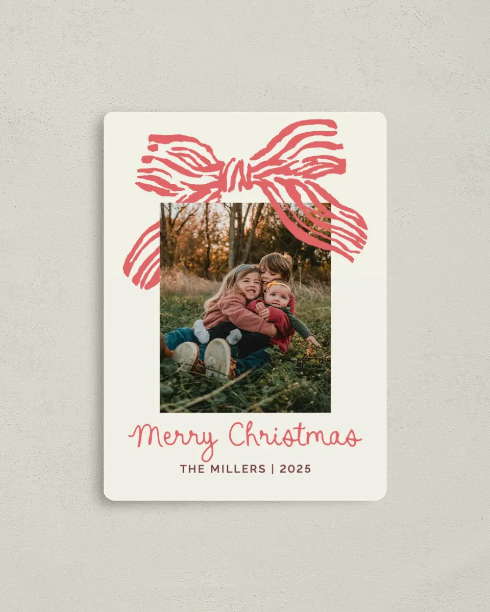 This is a 4" x 5½" Christmas Card called Bold Bow printed in full color with a Luxe Satin finish