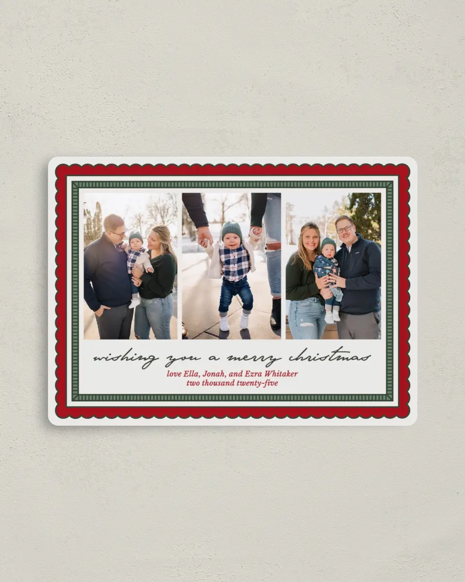 This is a 4" x 5½" Christmas Card called Framed Festivities printed in full color with a Luxe Satin finish