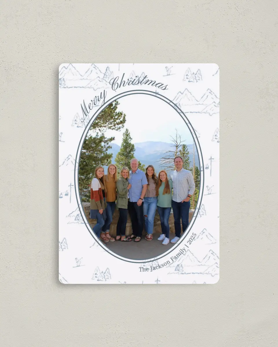This is a 4" x 5½" Christmas Card called Mountain Merriment printed in full color with a Luxe Satin finish