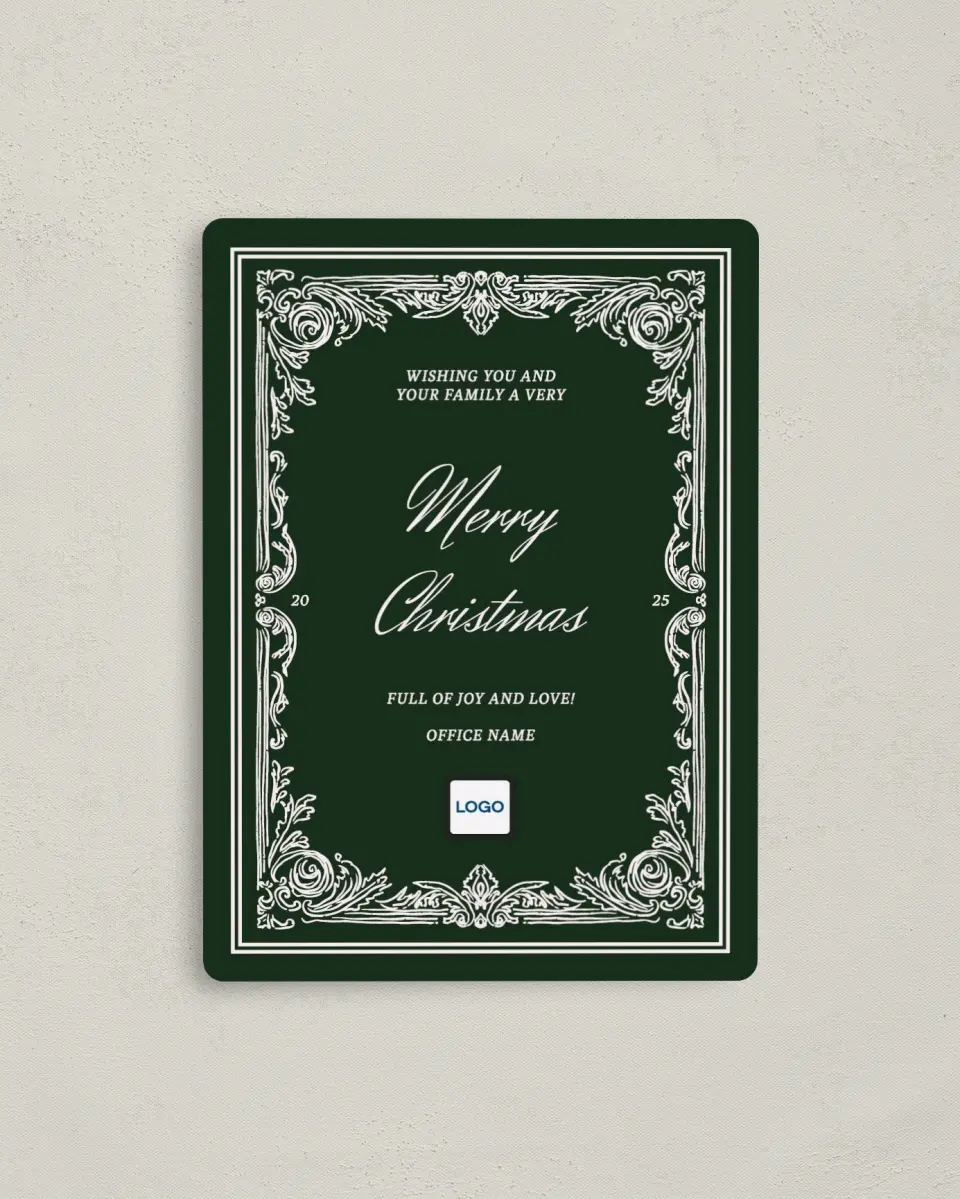 This is a 4" x 5½" Christmas Card called Very Merry printed in full color with a Luxe Satin finish