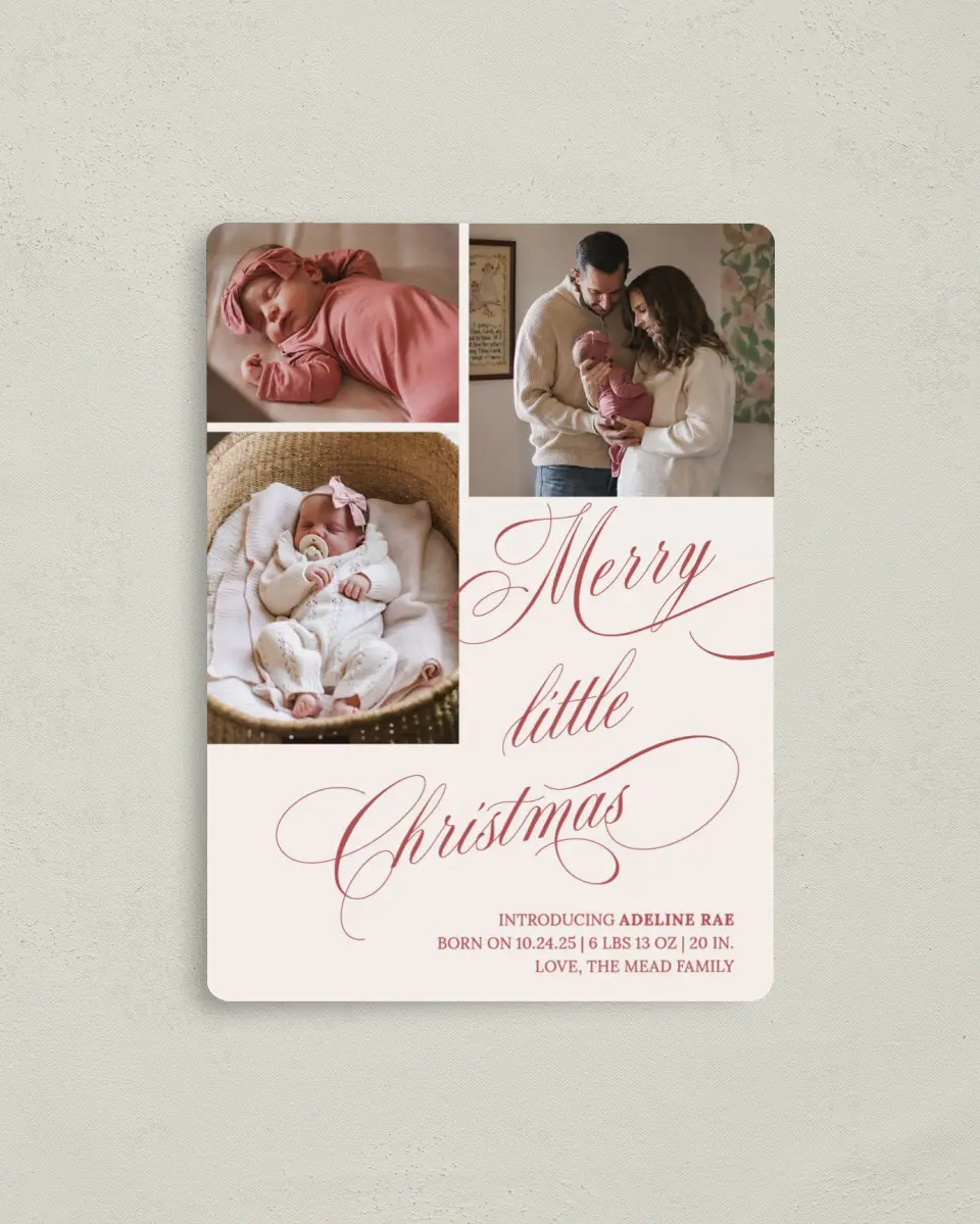 This is a 4" x 5½" Christmas Card called Simple Little Blessing printed in full color with a Luxe Satin finish