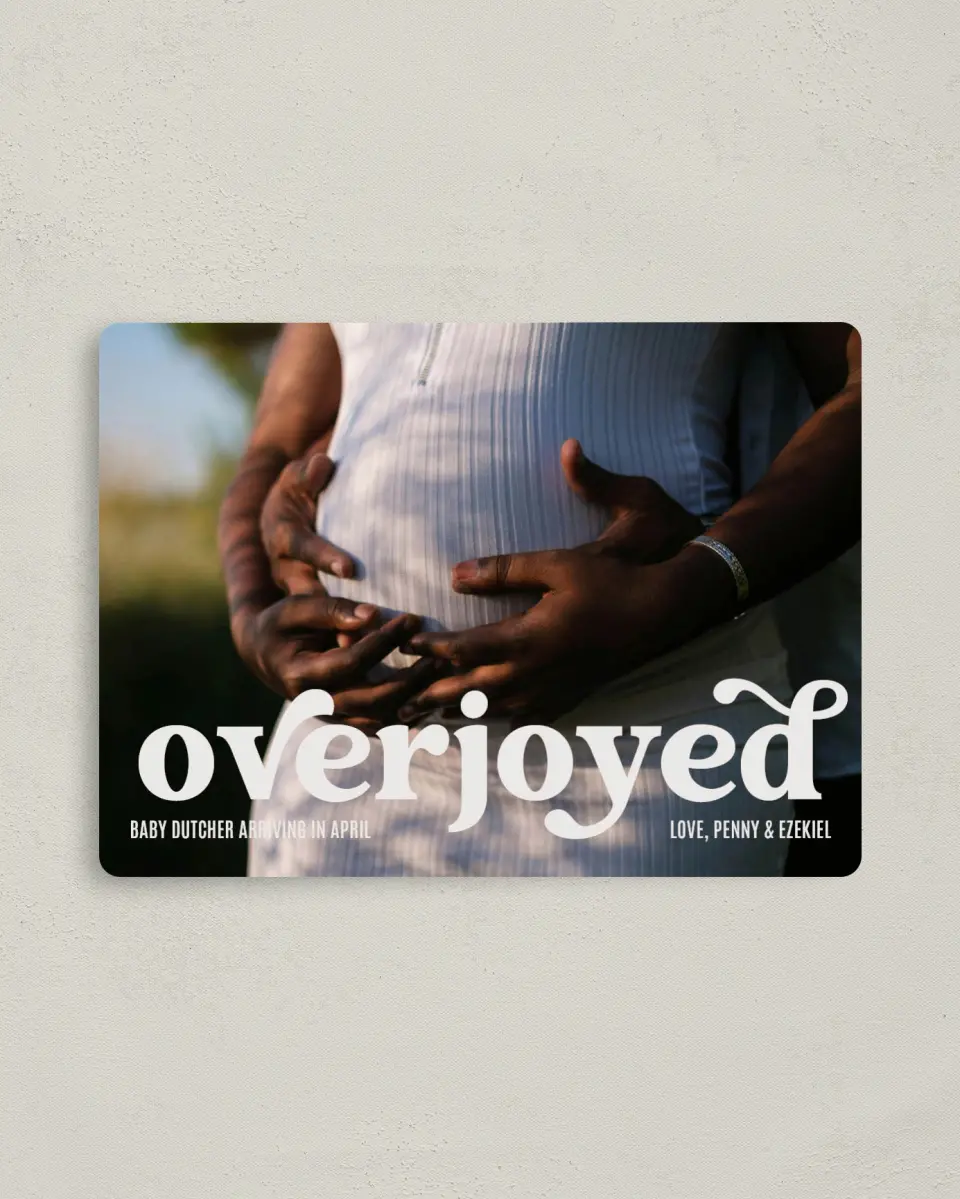This is a 4" x 5½" Christmas Card called Overjoyed printed in full color with a Luxe Satin finish