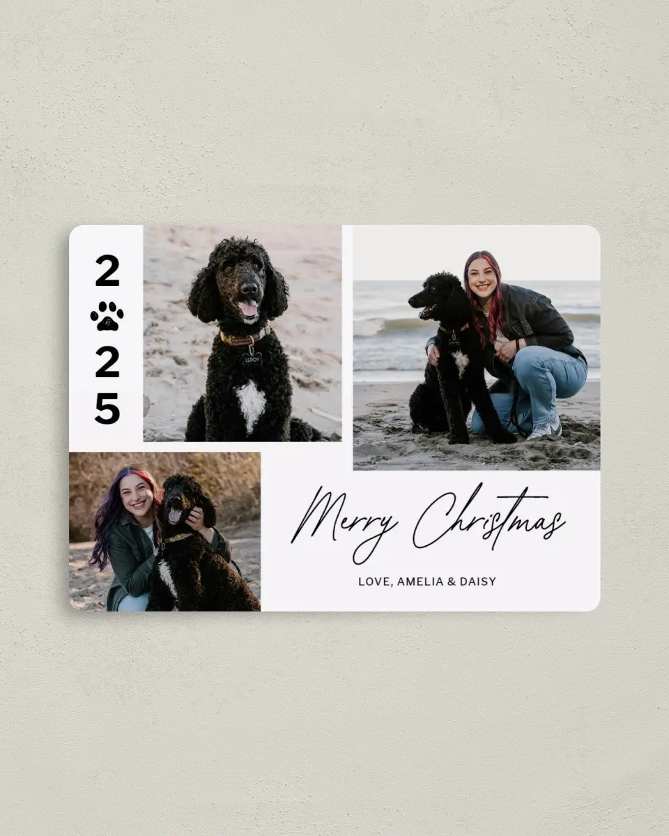 This is a 4" x 5½" Christmas Card called Happy Paws printed in full color with a Luxe Satin finish