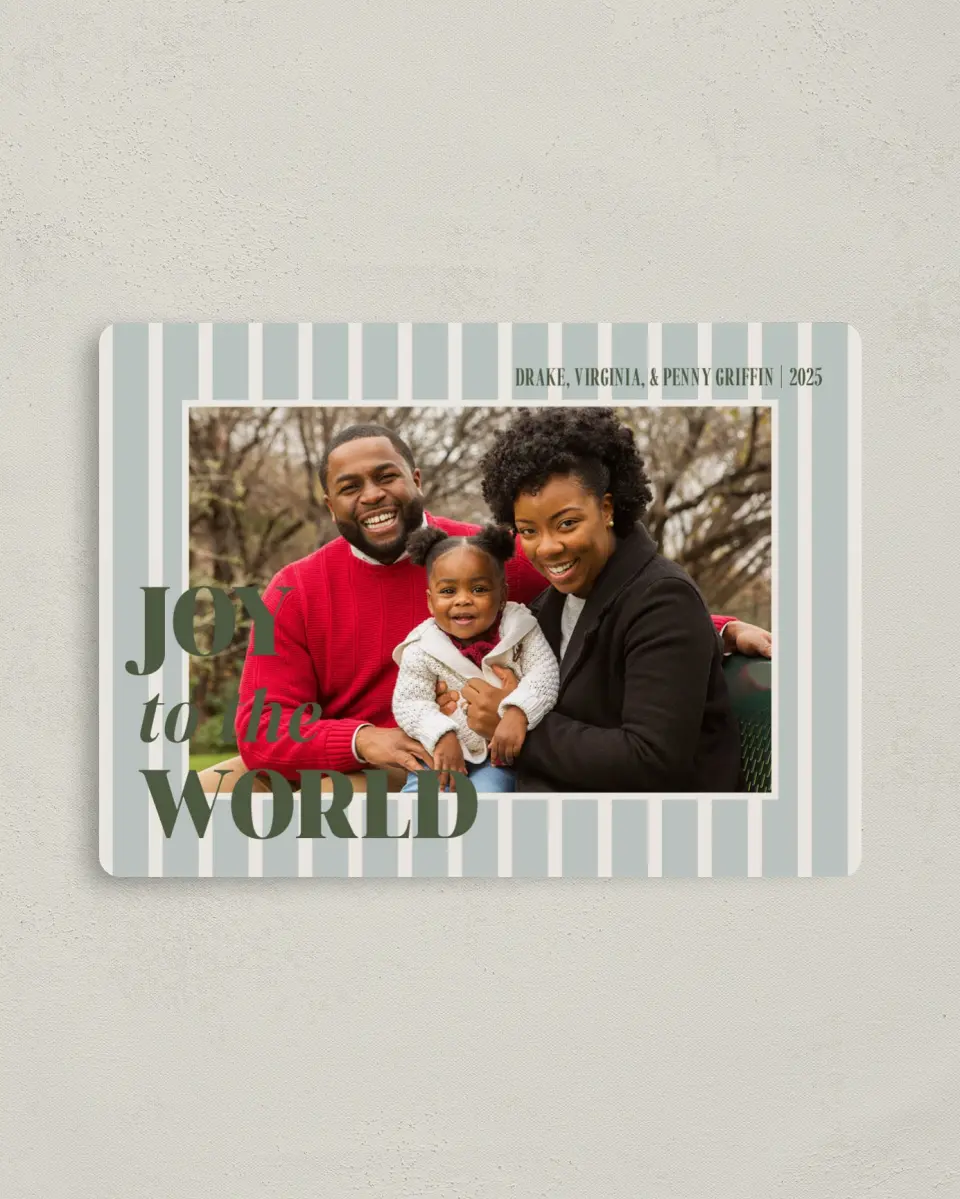 This is a 4" x 5½" Christmas Card called Joy and Love printed in full color with a Luxe Satin finish