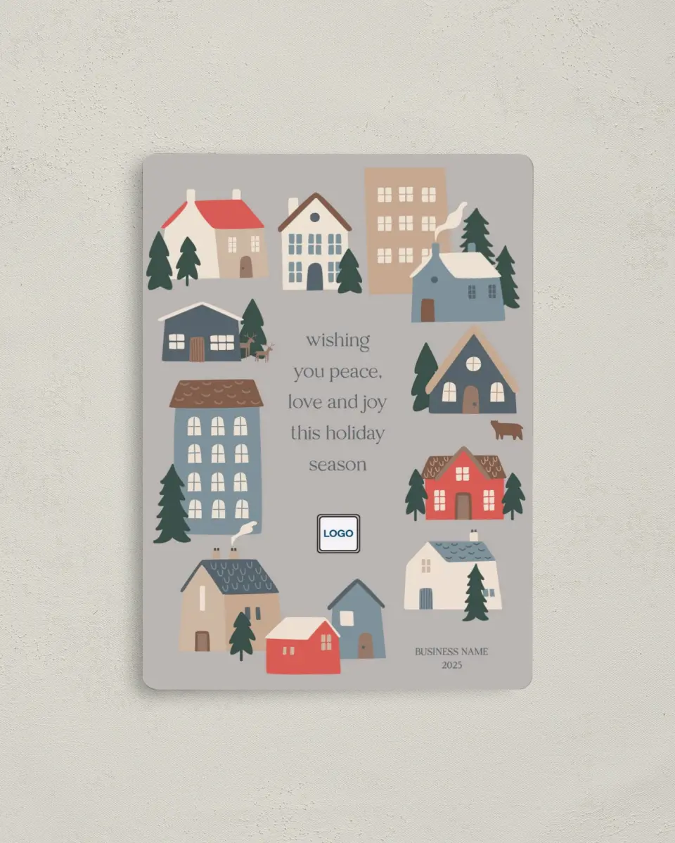 This is a 4" x 5½" Christmas Card called Glorious Homes printed in full color with a Luxe Satin finish