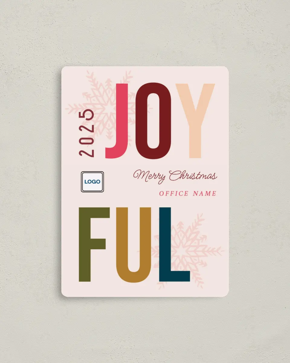 This is a 4" x 5½" Christmas Card called Joful Exchange printed in full color with a Luxe Satin finish