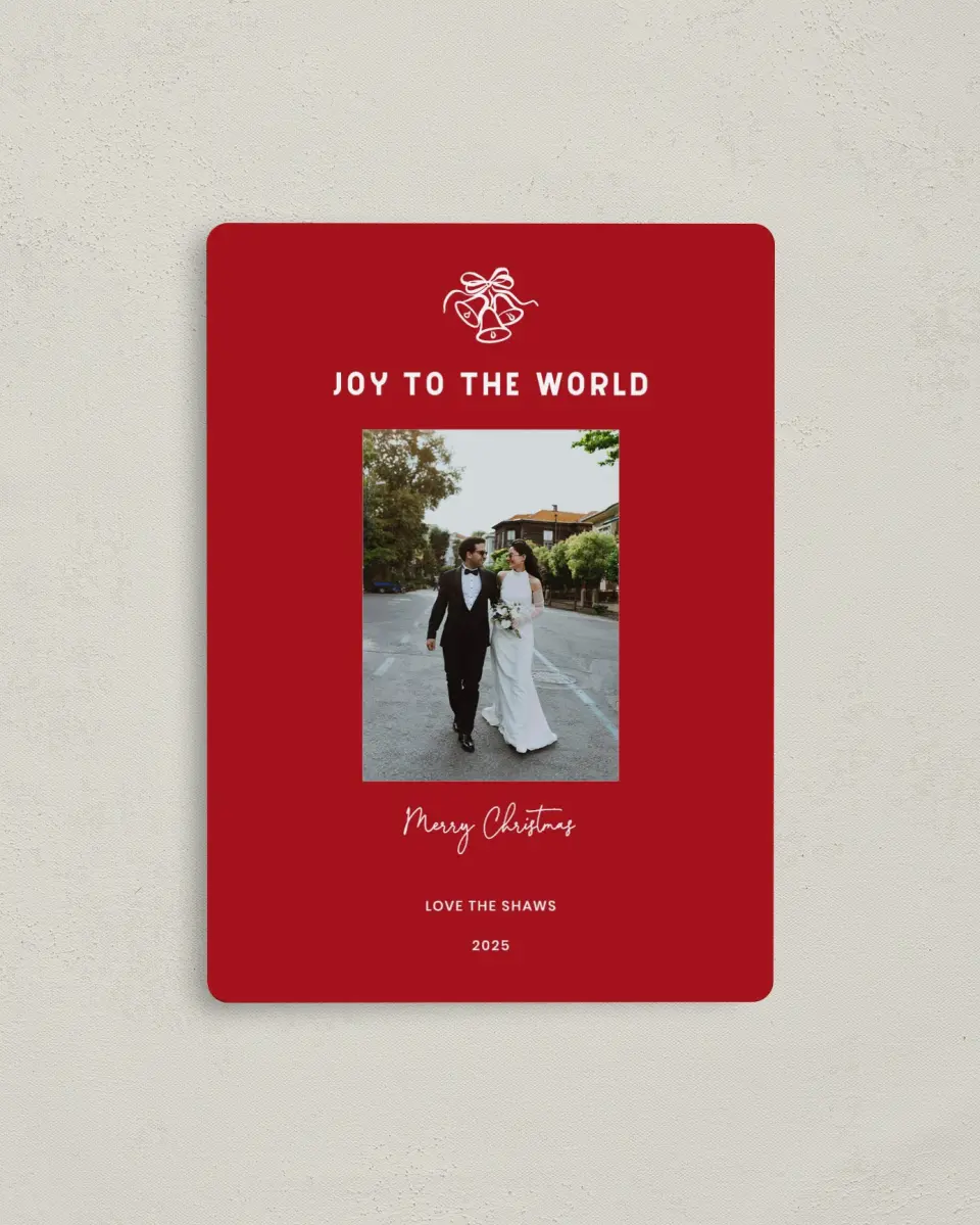 This is a 4" x 5½" Christmas Card called Merry Bells printed in full color with a Luxe Satin finish