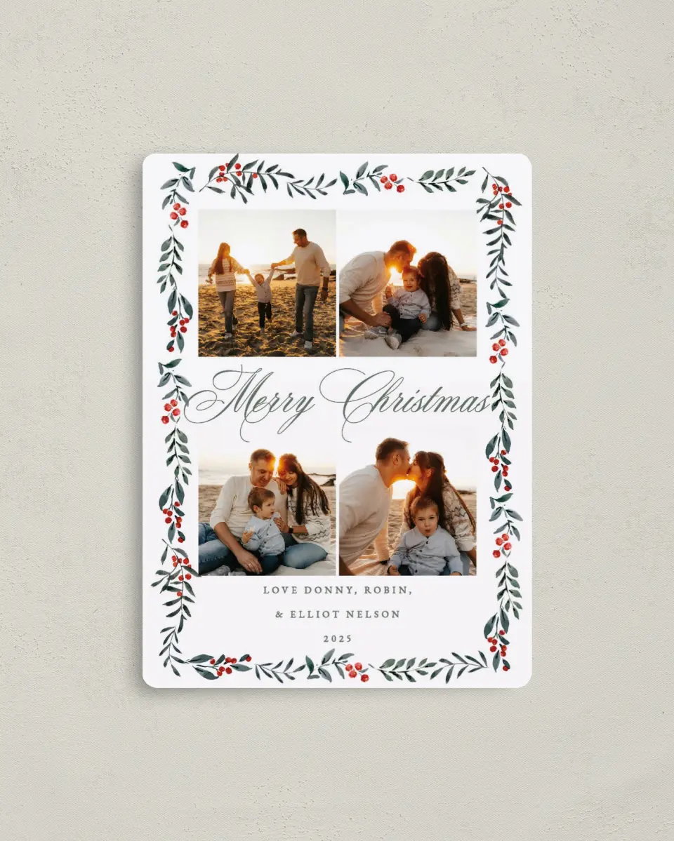 This is a 4" x 5½" Christmas Card called Framed Family printed in full color with a Luxe Satin finish