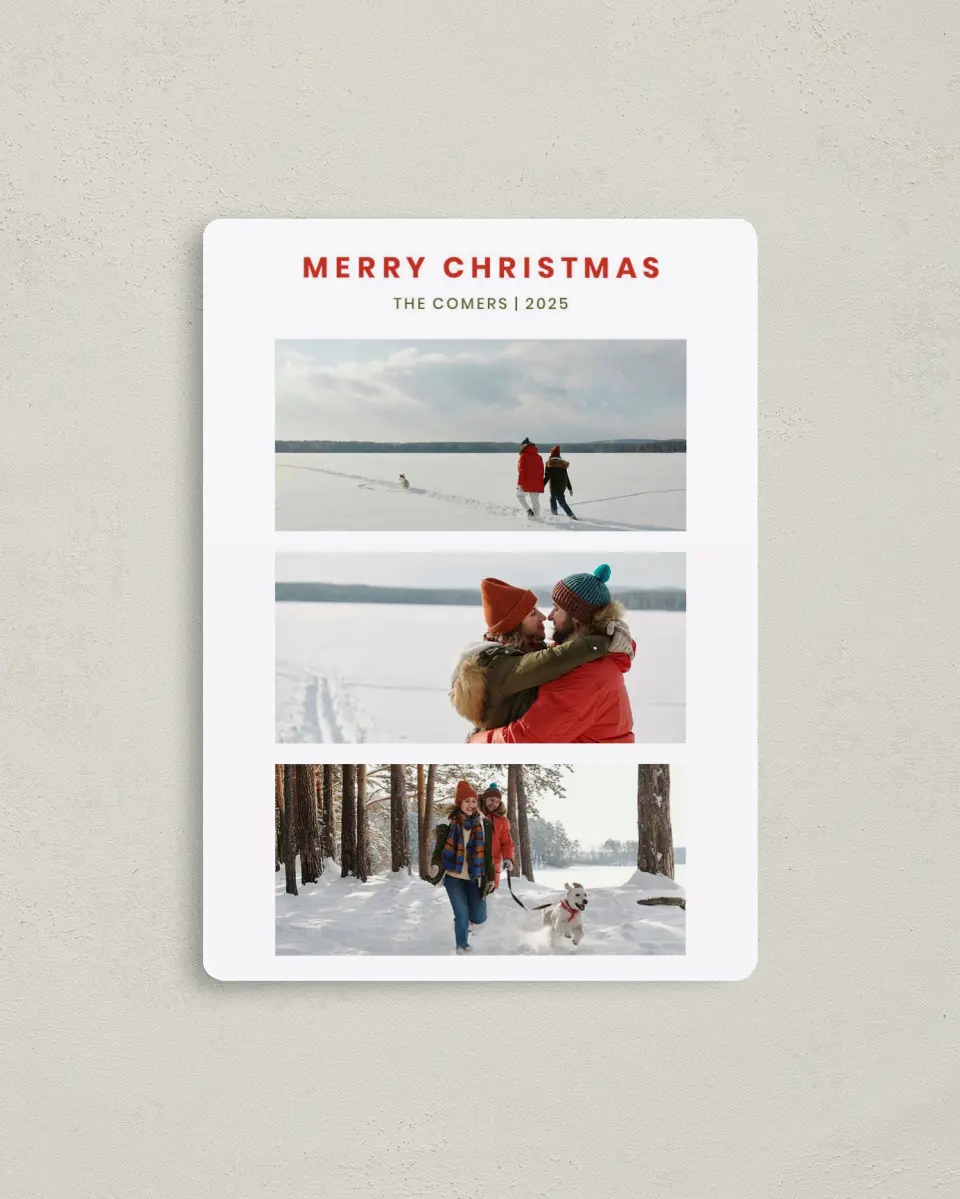 This is a 4" x 5½" Christmas Card called Joyful Companion printed in full color with a Luxe Satin finish