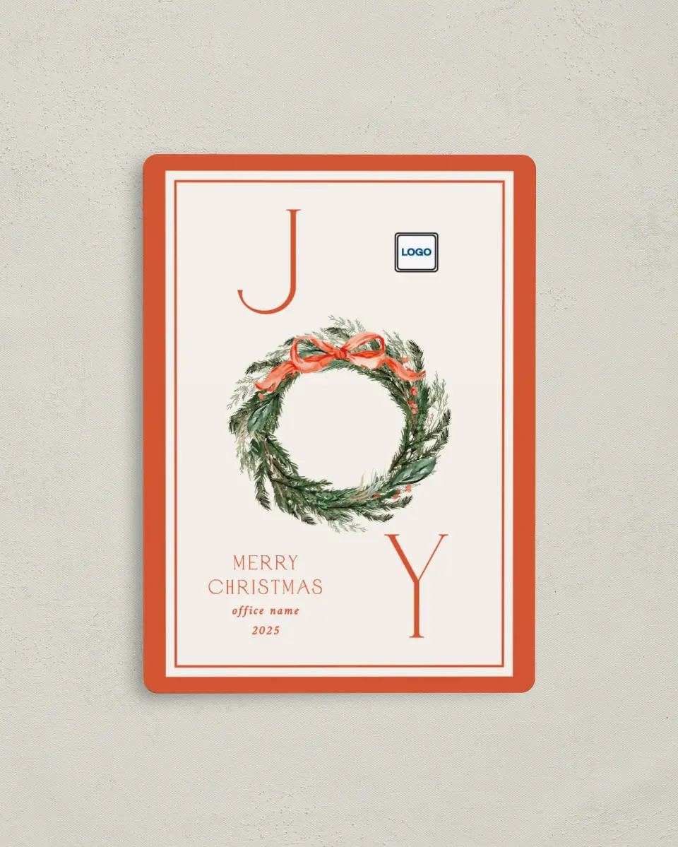 This is a 4" x 5½" Christmas Card called Merry Wreath printed in full color with a Luxe Satin finish