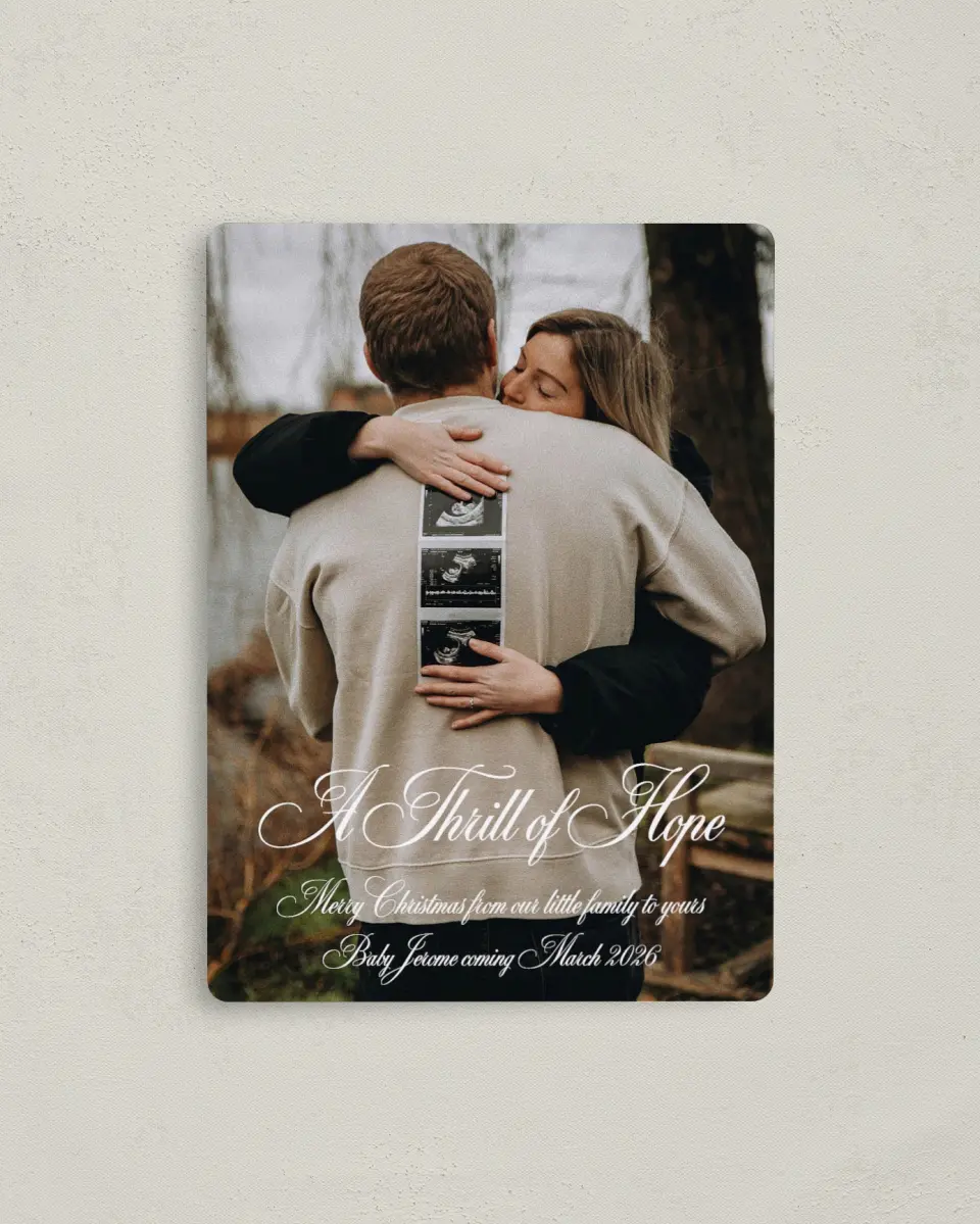 This is a 4" x 5½" Christmas Card called A Thrill of Hope printed in full color with a Luxe Satin finish