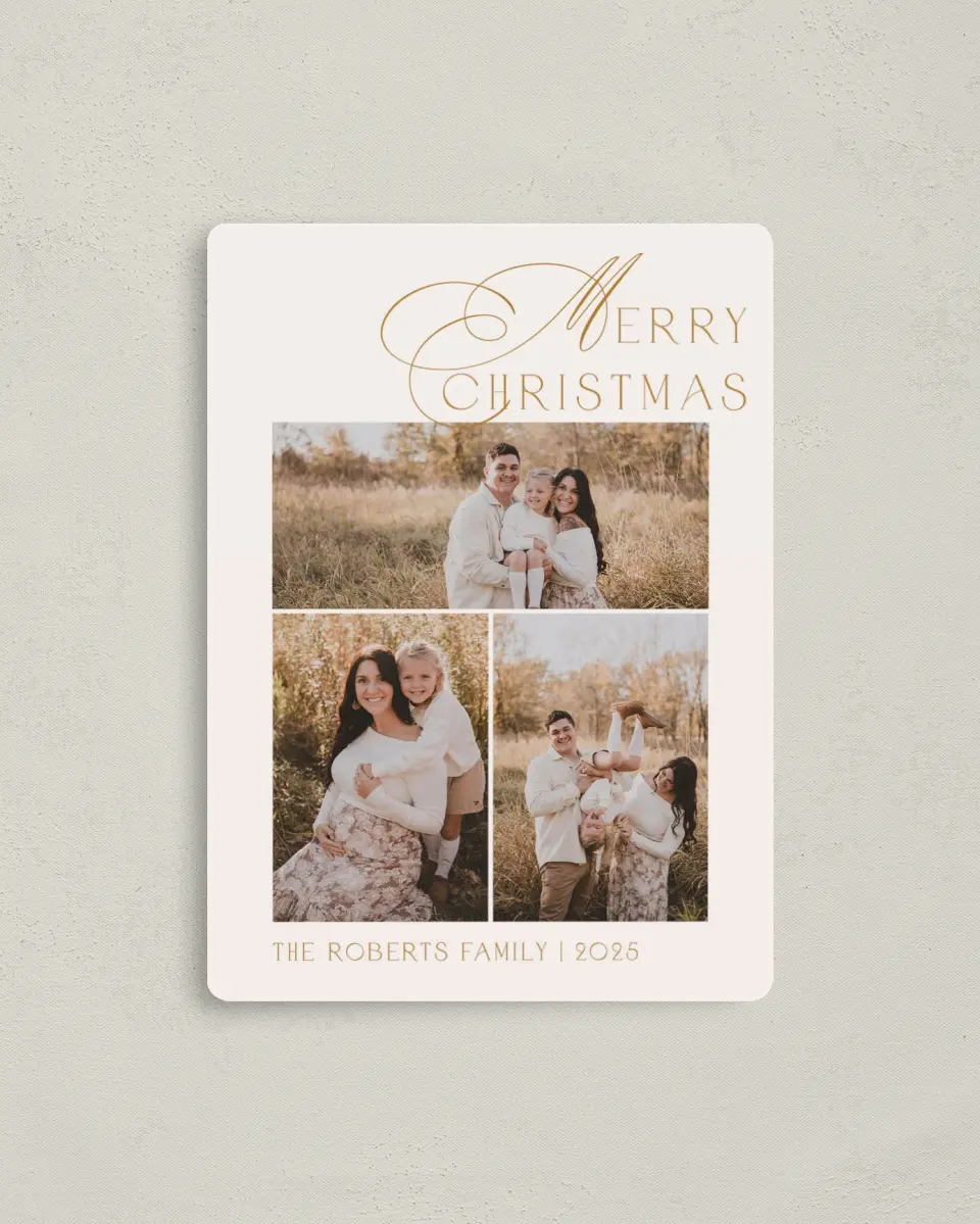 This is a 4" x 5½" Christmas Card called Festive Field printed in full color with a Luxe Satin finish