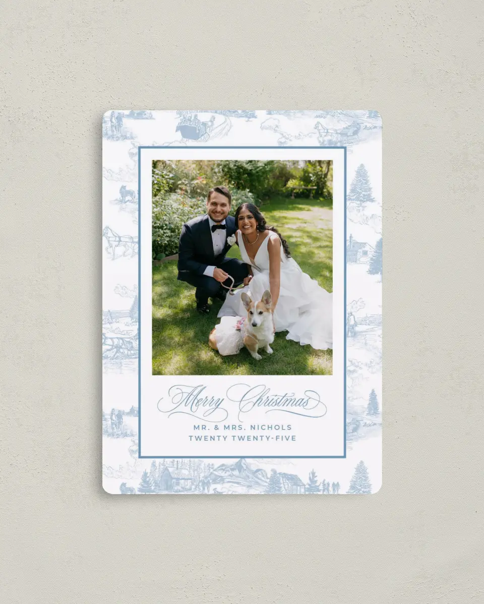 This is a 4" x 5½" Christmas Card called Winter Toile printed in full color with a Luxe Satin finish