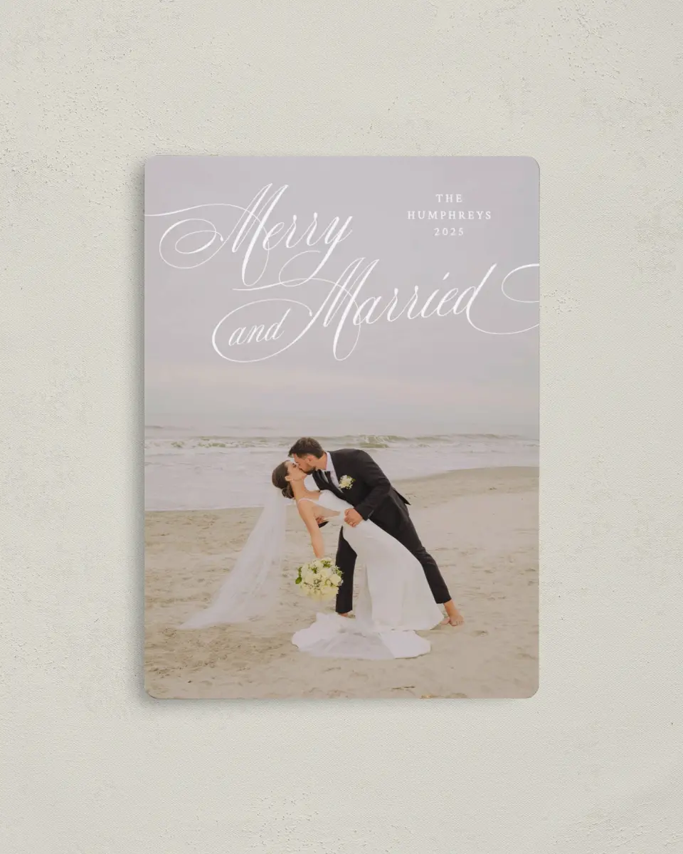 This is a 4" x 5½" Christmas Card called Grand Holiday printed in full color with Gold foil and a Luxe Satin finish