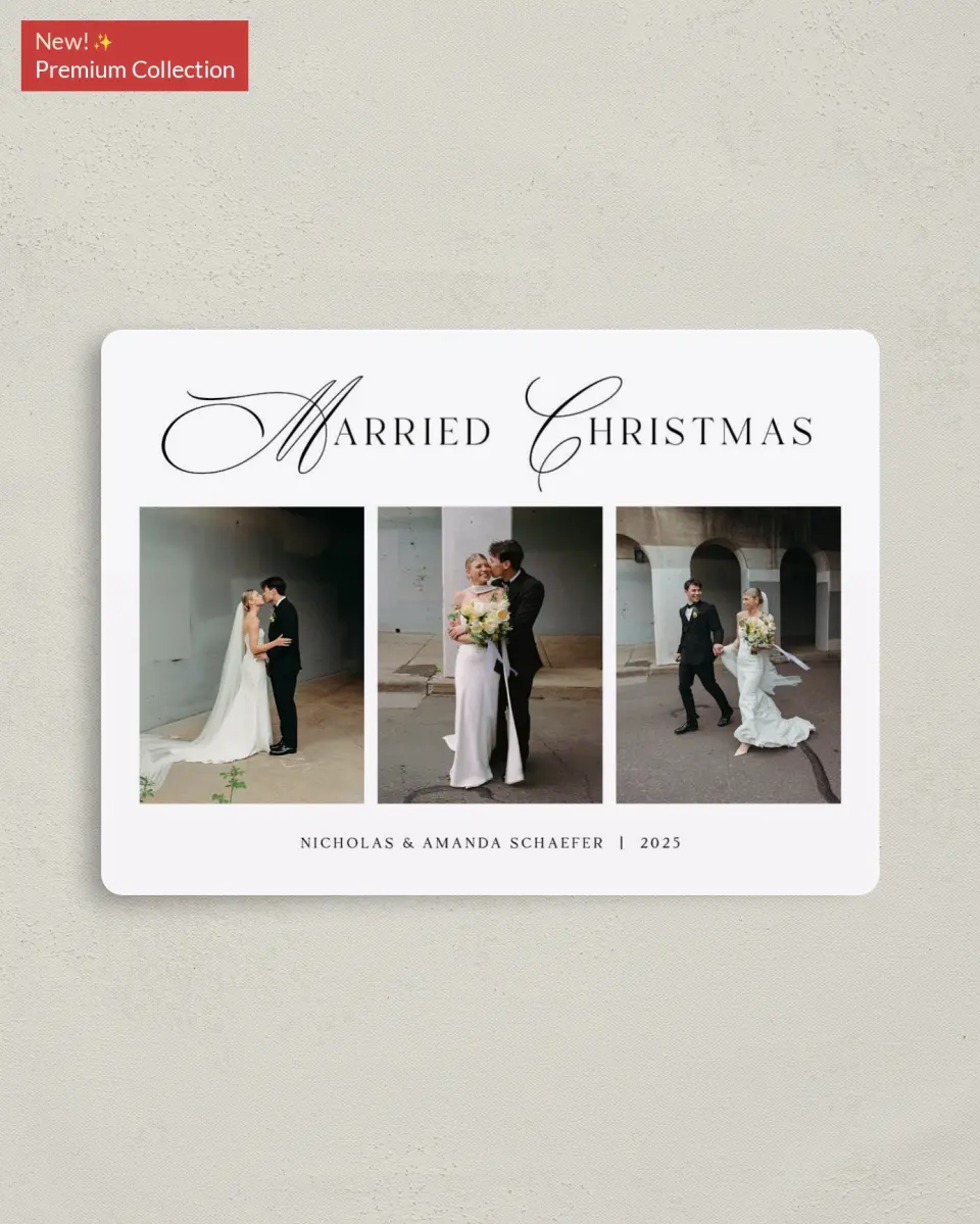 This is a 4" x 5½" Christmas Card called Elegant Wishes printed in full color with Gold foil and a Luxe Satin finish