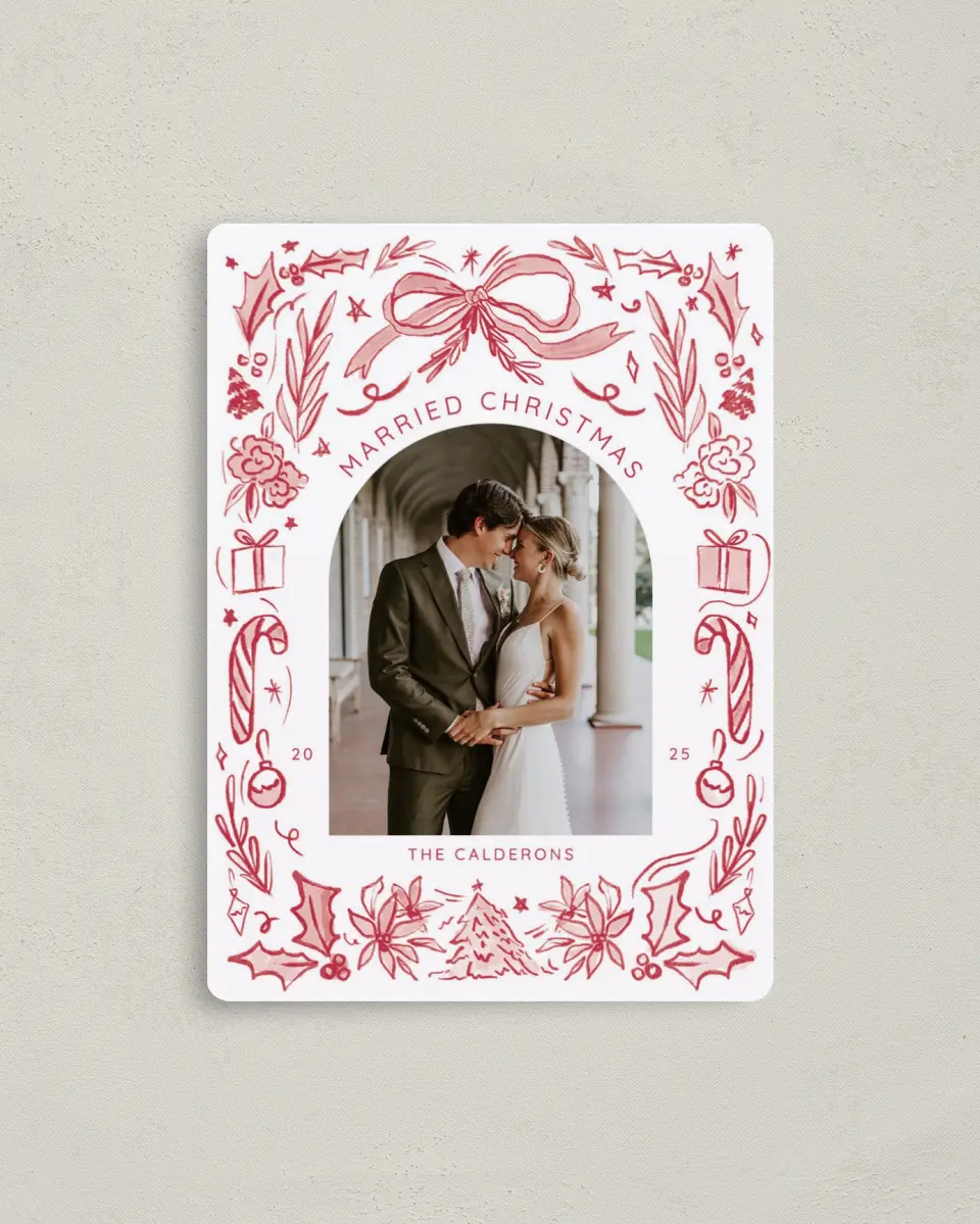 This is a 4" x 5½" Christmas Card called Sweetly Sketched printed in full color with a Luxe Satin finish