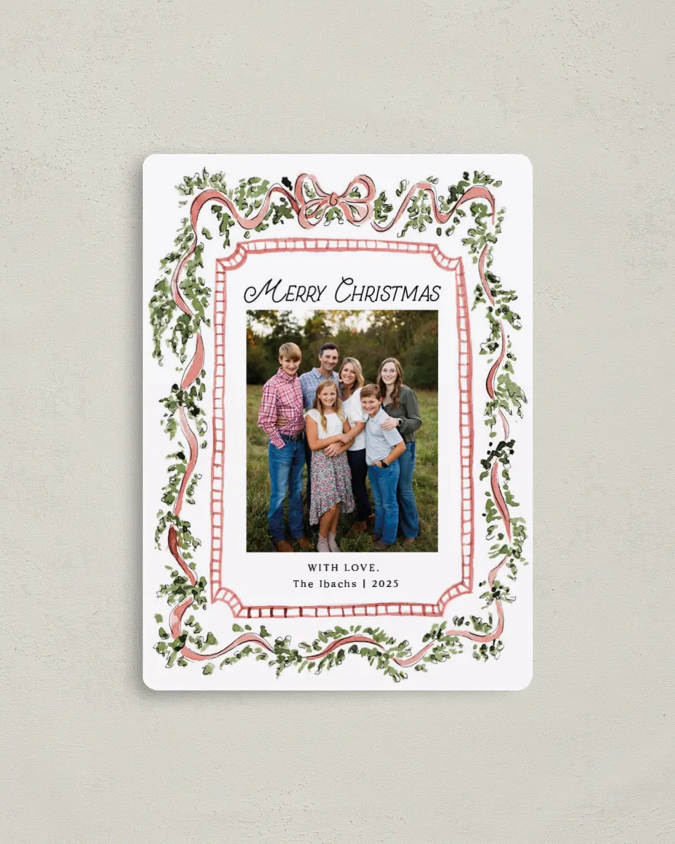 This is a 4" x 5½" Christmas Card called Merry & Matched printed in full color with Gold foil and a Luxe Satin finish