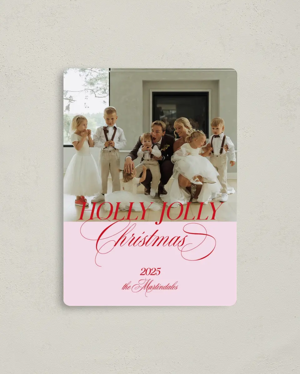 This is a 4" x 5½" Christmas Card called Holly Jolly printed in full color with a Luxe Satin finish