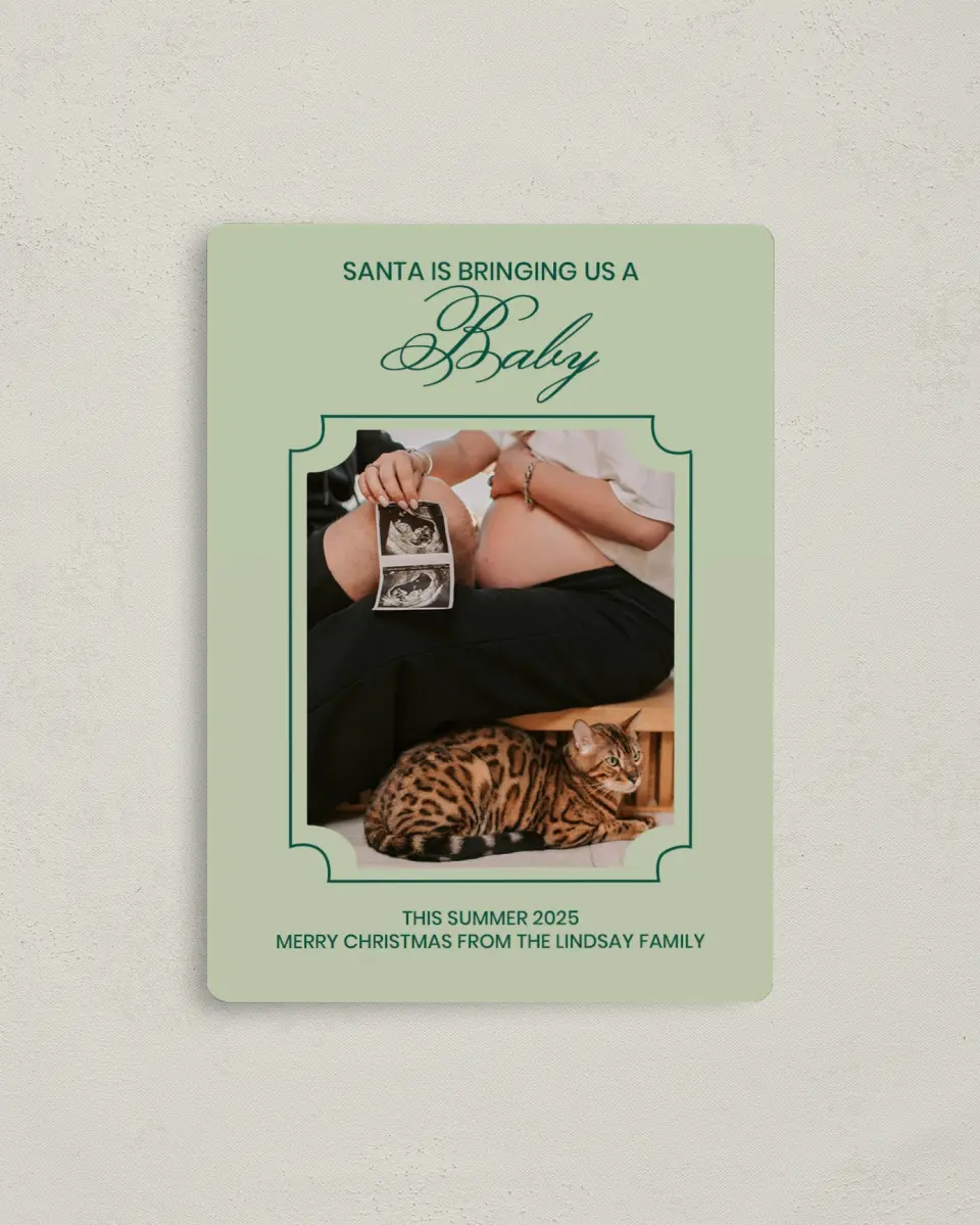 This is a 4" x 5½" Christmas Card called Snuggles & Snowflakes printed in full color with a Luxe Satin finish