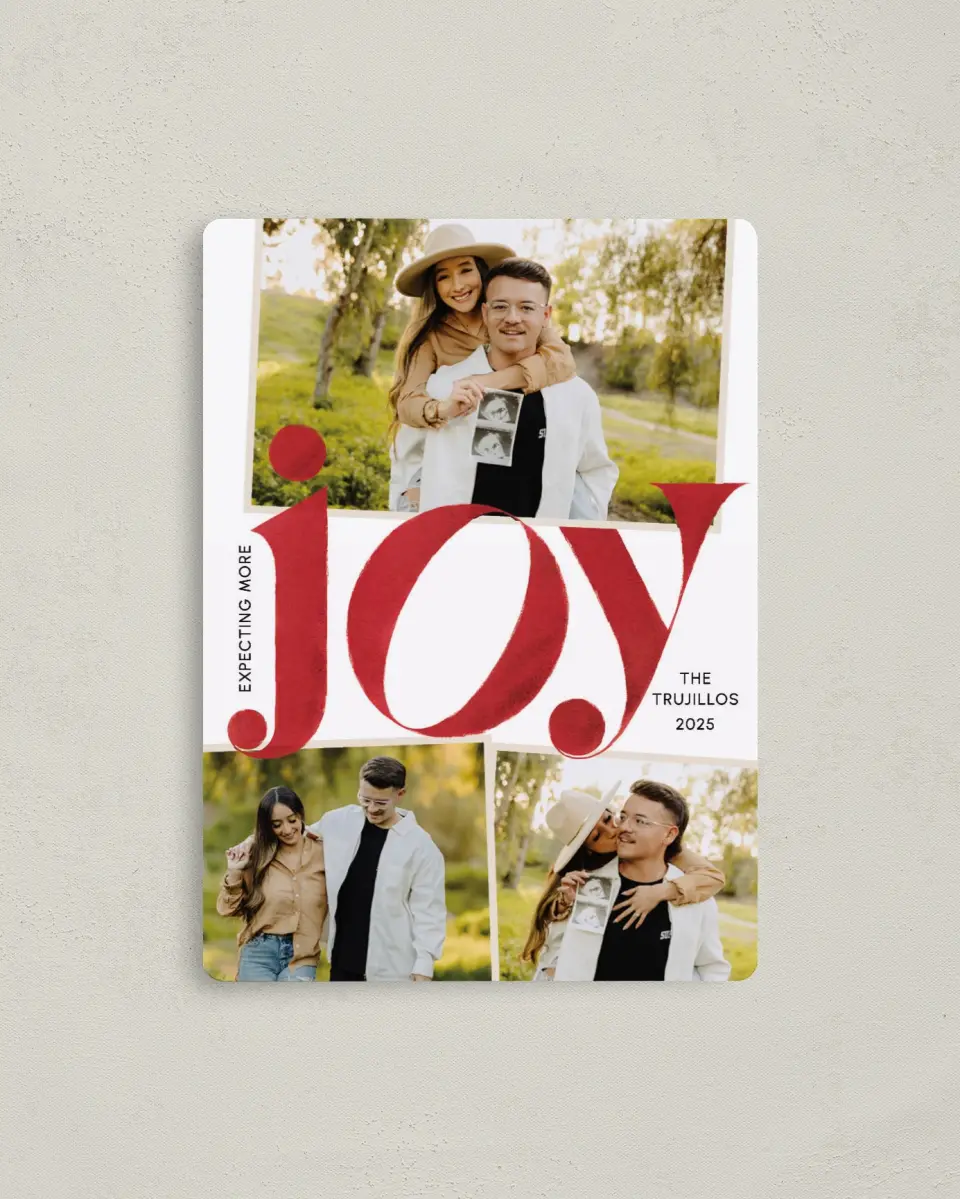 This is a 4" x 5½" Christmas Card called Growing Joy printed in full color with a Luxe Satin finish