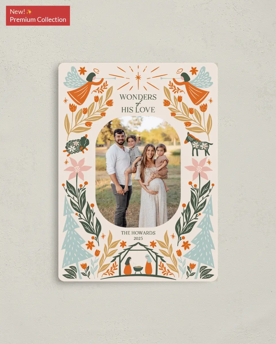 This is a 4" x 5½" Christmas Card called Profound Wonders printed in full color with Silver foil and a Luxe Satin finish