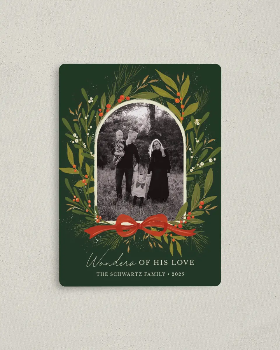 This is a 4" x 5½" Christmas Card called Winterberry Wishes printed in full color with a Luxe Satin finish