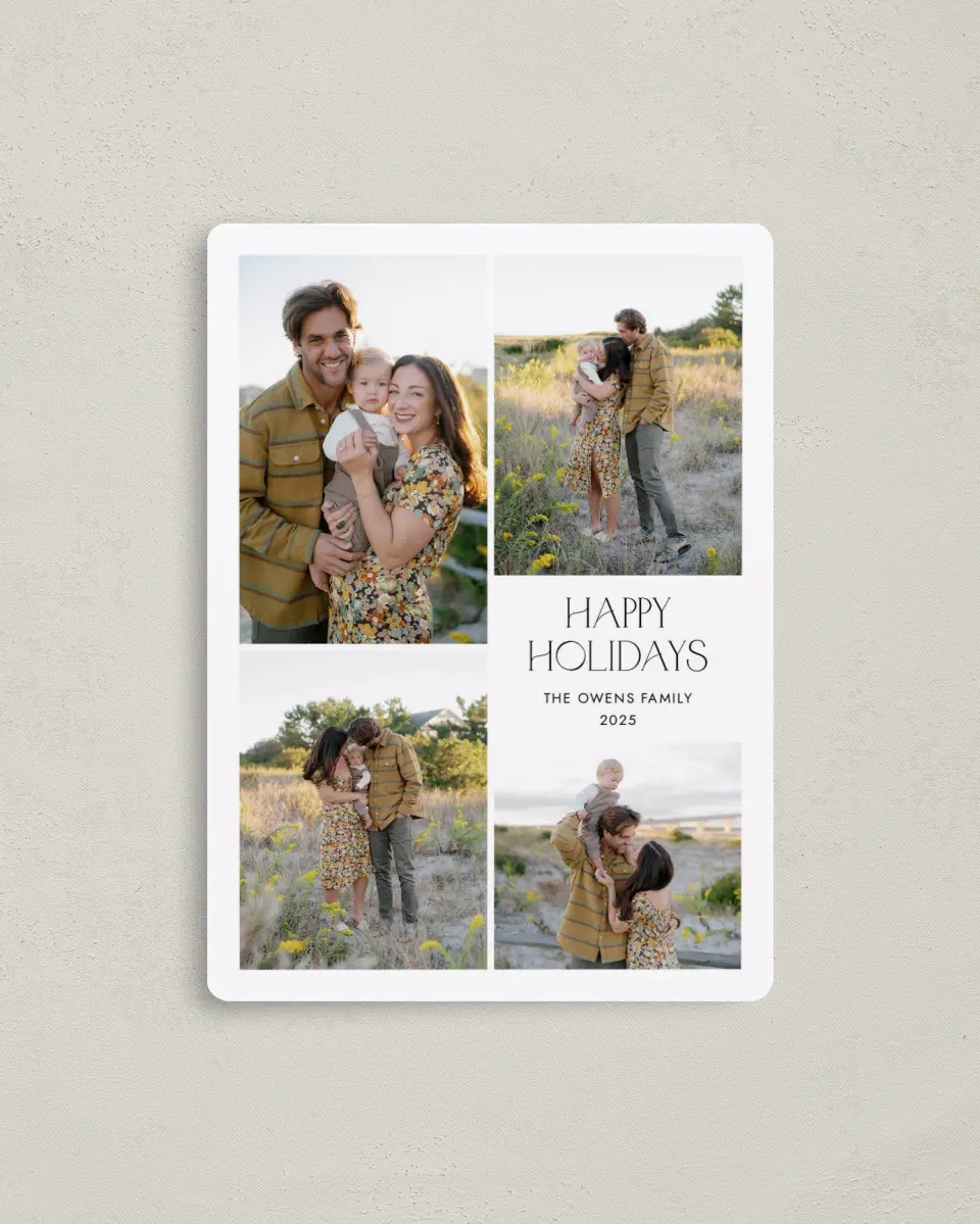 This is a 4" x 5½" Christmas Card called Simple Wishes printed in full color with a Luxe Satin finish