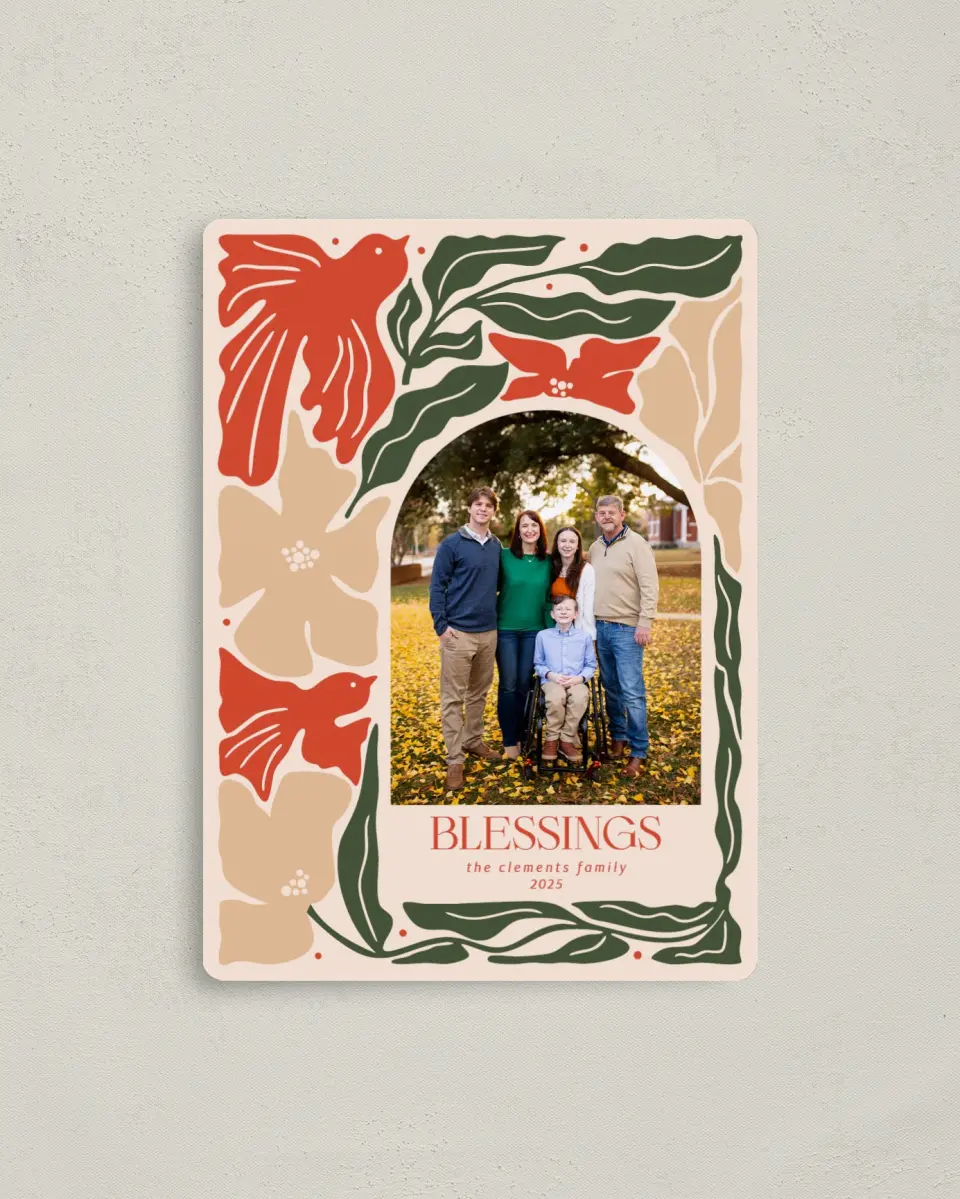 This is a 4" x 5½" Christmas Card called Blessings Abound printed in full color with a Luxe Satin finish