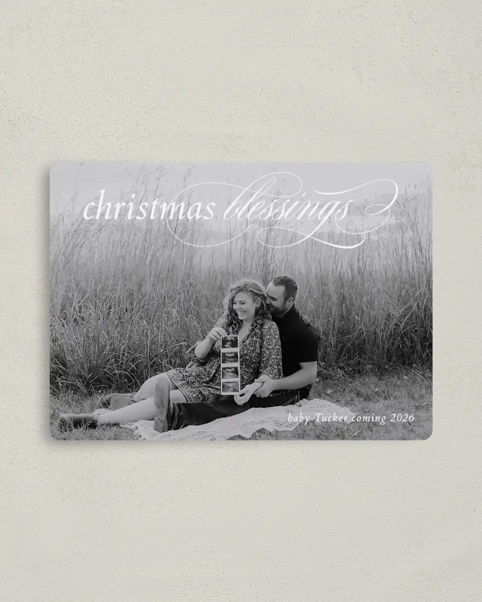 This is a 4" x 5½" Christmas Card called Our Christmas Blessing printed in full color with a Luxe Satin finish