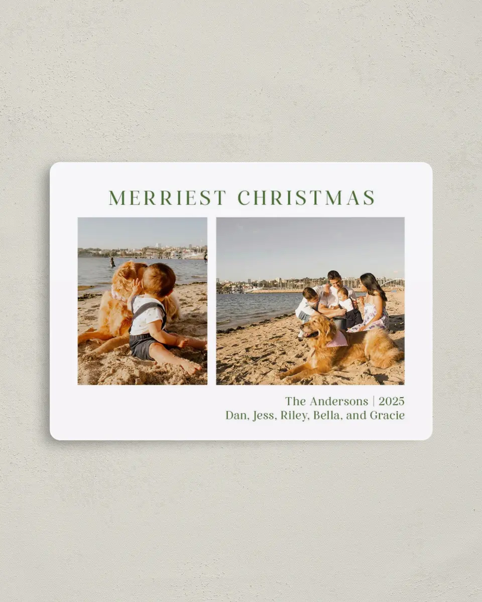 This is a 4" x 5½" Christmas Card called Glad Tidings printed in full color with a Luxe Satin finish