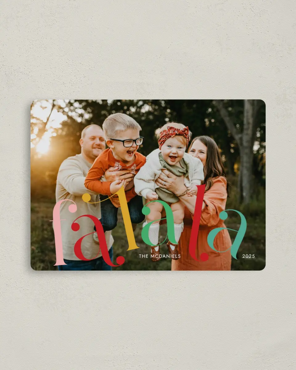 This is a 4" x 5½" Christmas Card called Fa La La Fun printed in full color with a Luxe Satin finish