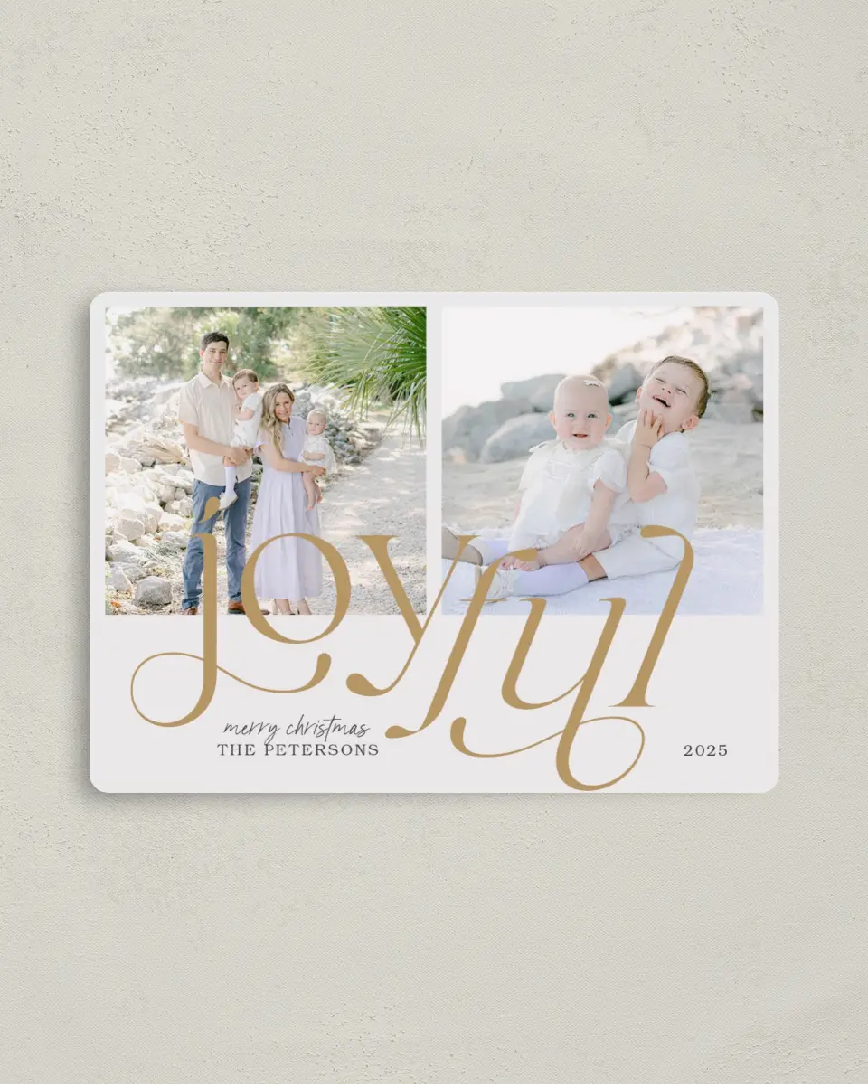 This is a 4" x 5½" Christmas Card called Joyful printed in full color with a Luxe Satin finish