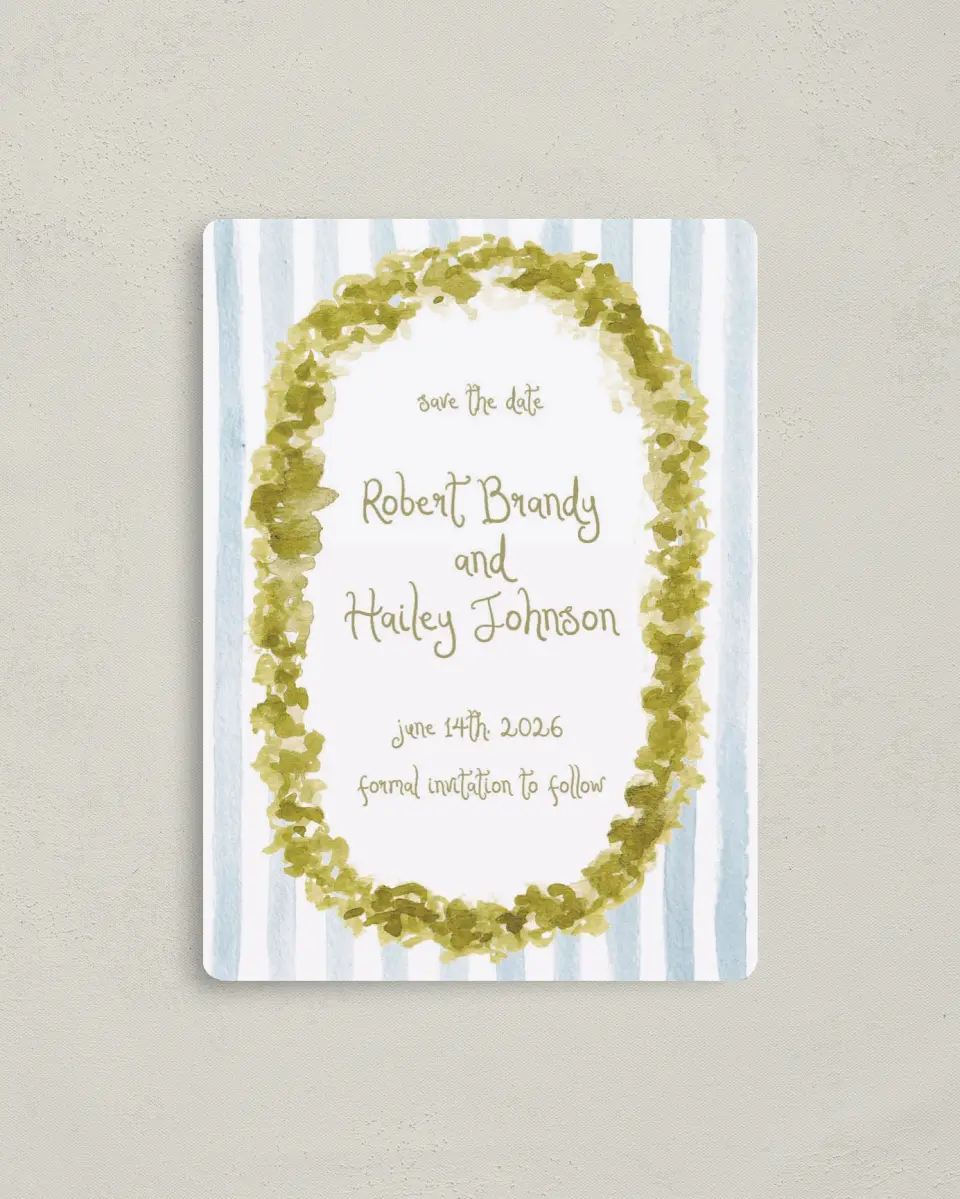 This is a 4" x 5½" Save the Date Magnet called Soft Meadows printed in full color with a Luxe Satin finish