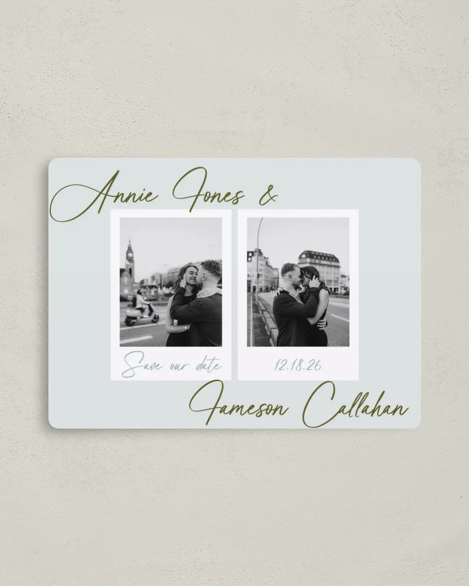 This is a 4" x 5½" Save the Date Magnet called Precious Moments printed in full color with a Luxe Satin finish