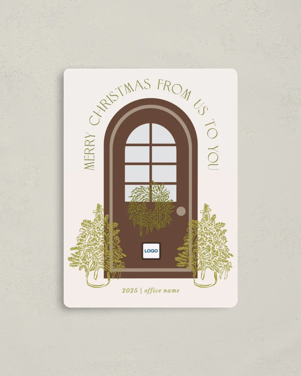 This is a 4" x 5½" Christmas Card called Festive Porch printed in full color with a Luxe Satin finish
