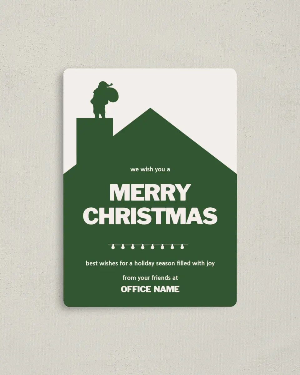 This is a 4" x 5½" Christmas Card called Up on the Housetop printed in full color with Gold foil and a Luxe Satin finish