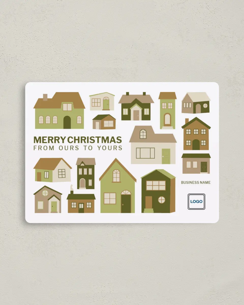 This is a 4" x 5½" Christmas Card called Our Home To Yours printed in full color with a Luxe Satin finish