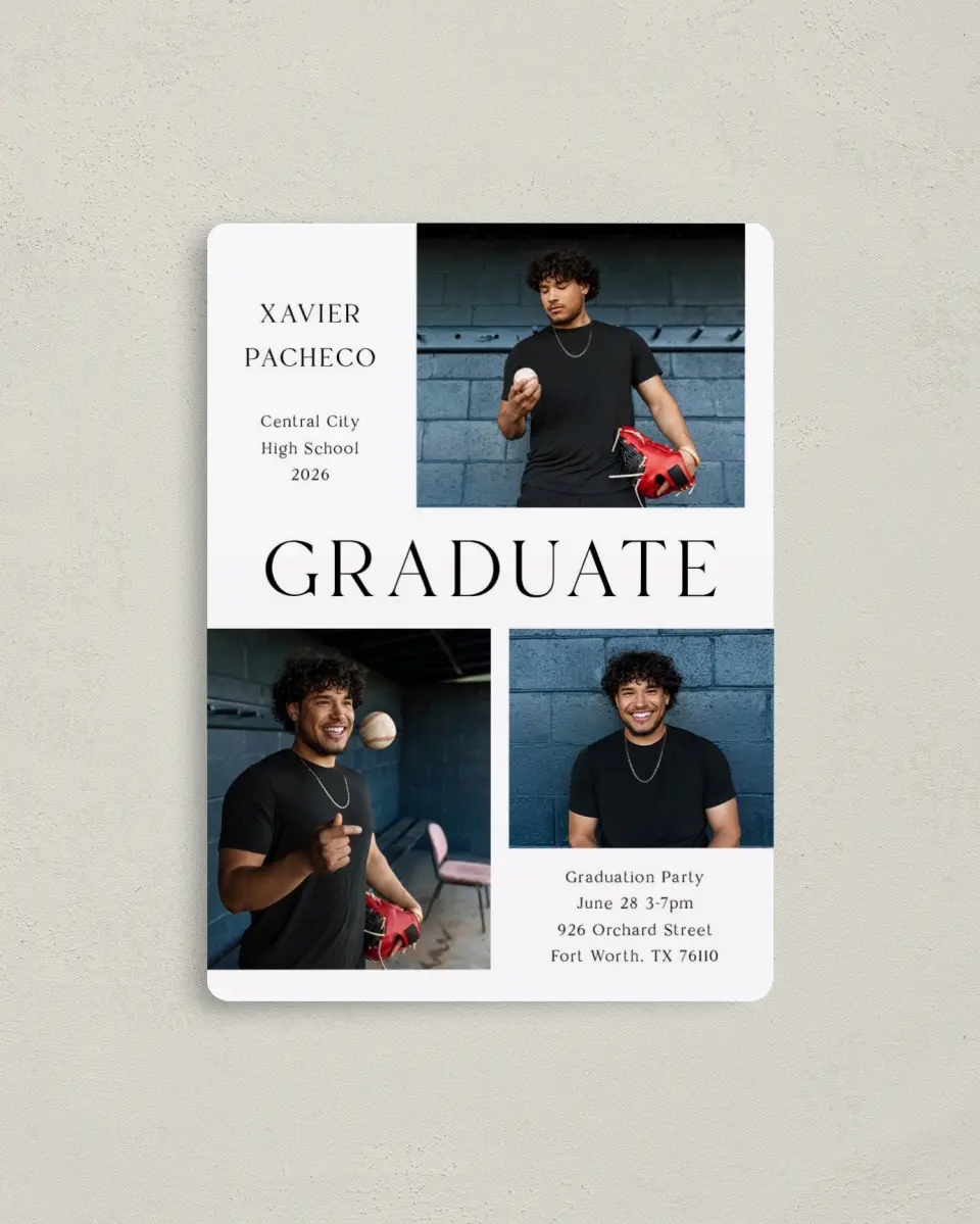 This is a 4" x 5½" Graduation Announcement Magnet called Senior Spread printed in full color with a Luxe Satin finish