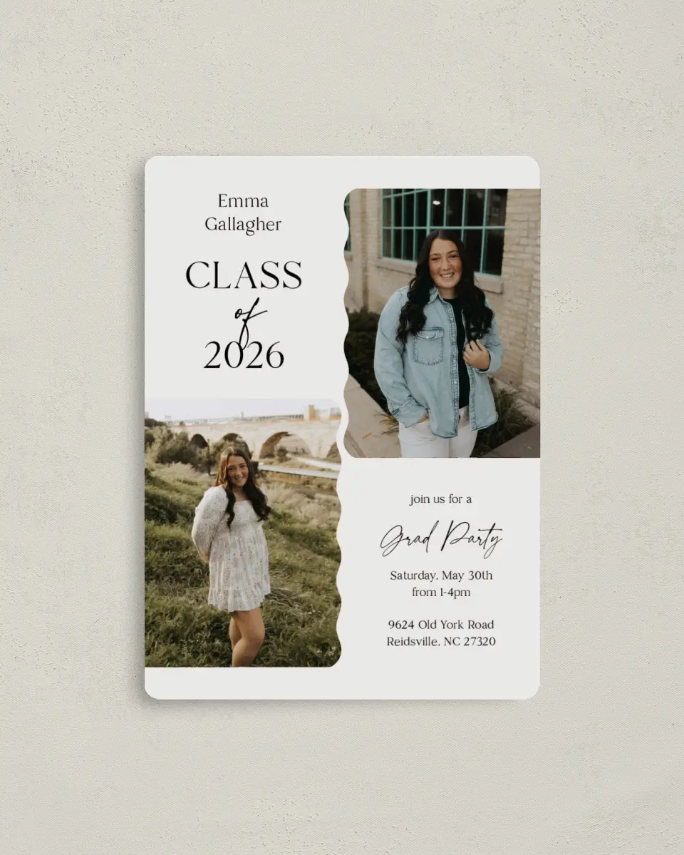 This is a 4" x 5½" Graduation Announcement Magnet called Effortless Edge printed in full color with a Luxe Satin finish