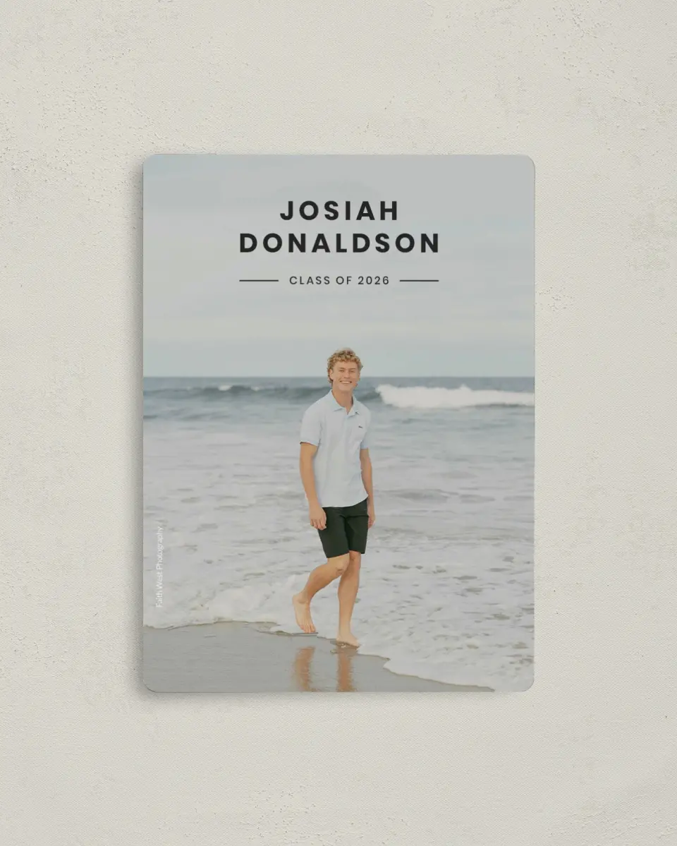 This is a 4" x 5½" Graduation Announcement Magnet called Simple Stroll printed in full color with a Luxe Satin finish