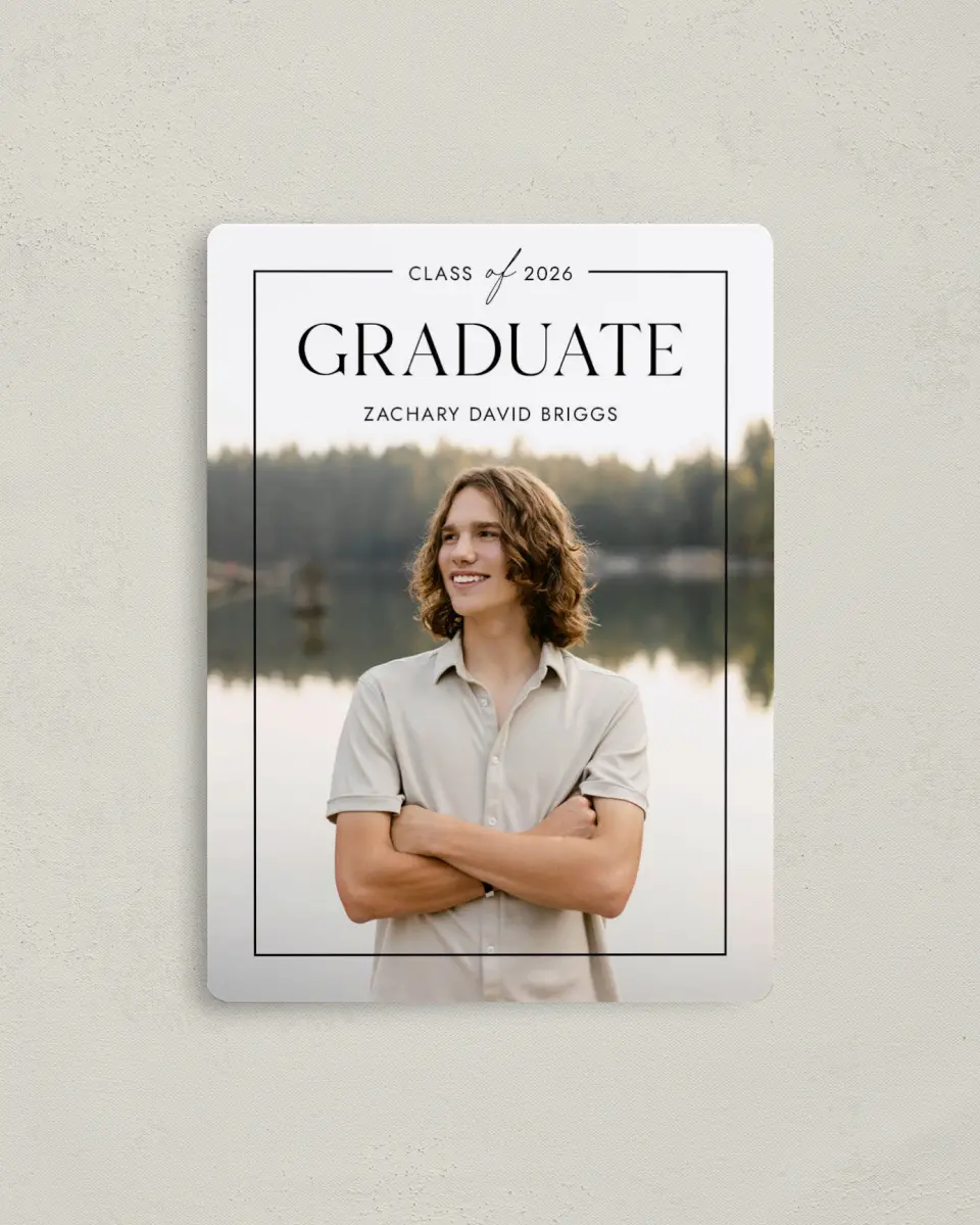 This is a 4" x 5½" Graduation Announcement Magnet called Pure Frame printed in full color with a Luxe Satin finish