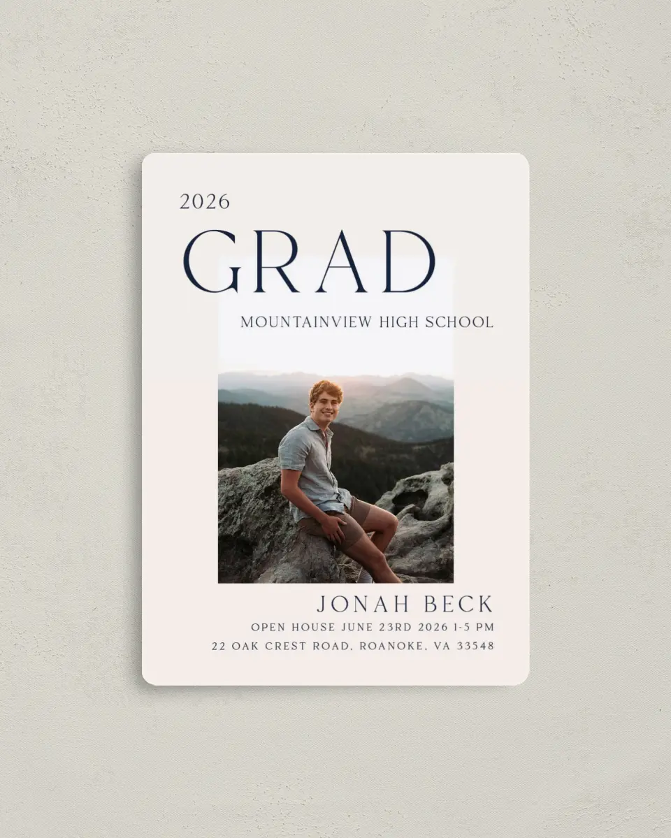 This is a 4" x 5½" Graduation Announcement Magnet called We Did It printed in full color with a Luxe Satin finish